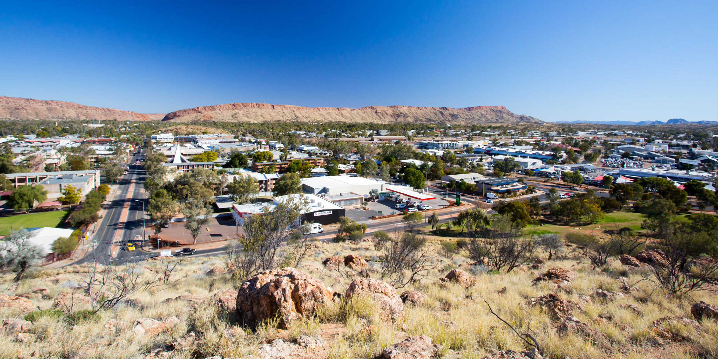 View from Anzac Hill down Hartley St on a fine winter's day in Alice Springs, Northern Territory, Australia
