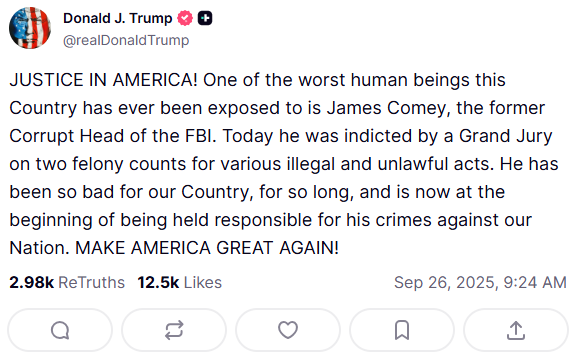 On his social media site, the president called Comey "one of the worst human beings".