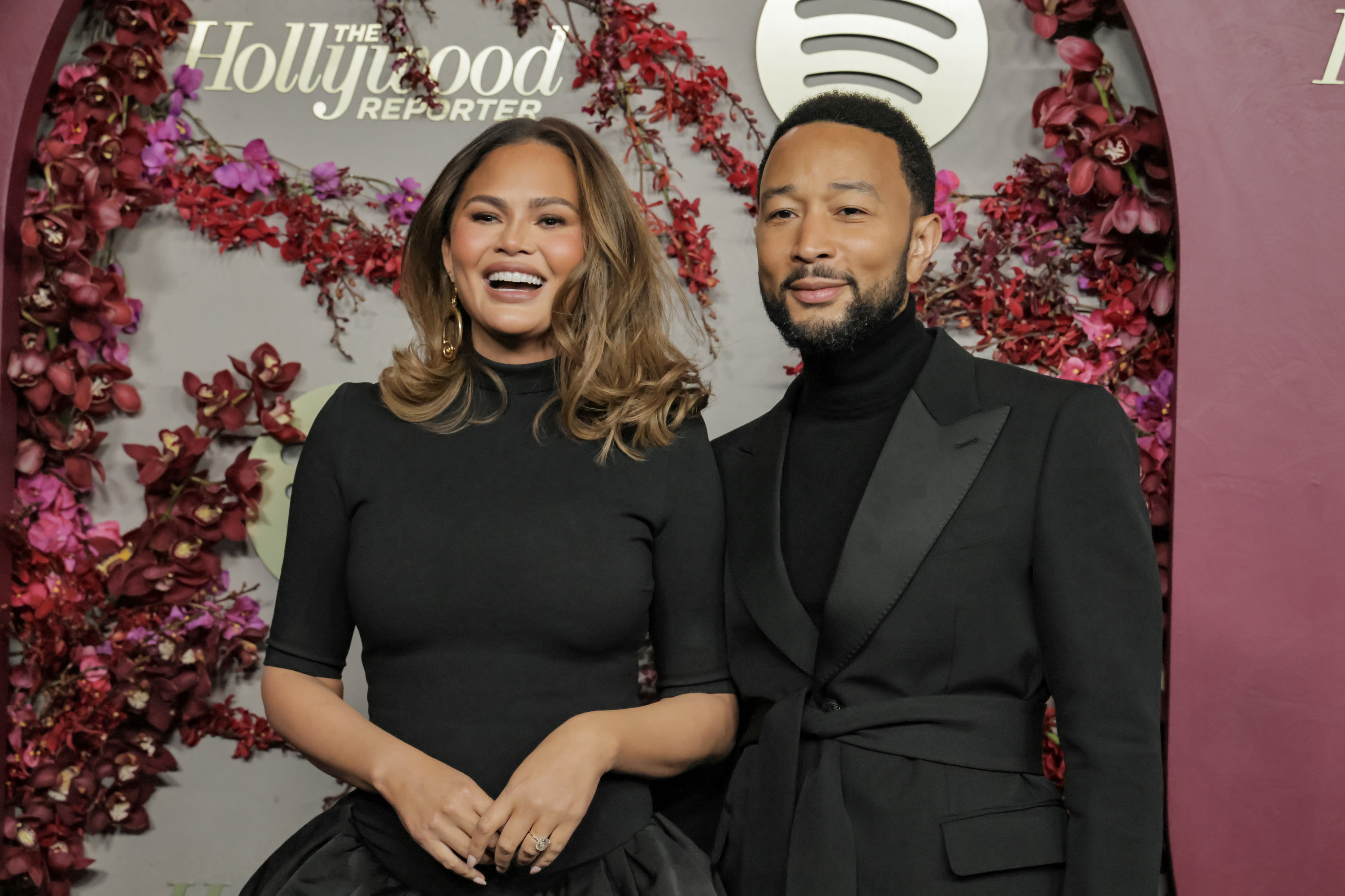 WEST HOLLYWOOD, CALIFORNIA - JANUARY 08: (L-R) Chrissy Teigen and John Legend attend The Hollywood Reporter and Spotify host Nominees Night: an official Golden Week event at The Lot at Formosa on January 08, 2026 in West Hollywood, California. (Photo by Rodin Eckenroth/FilmMagic)