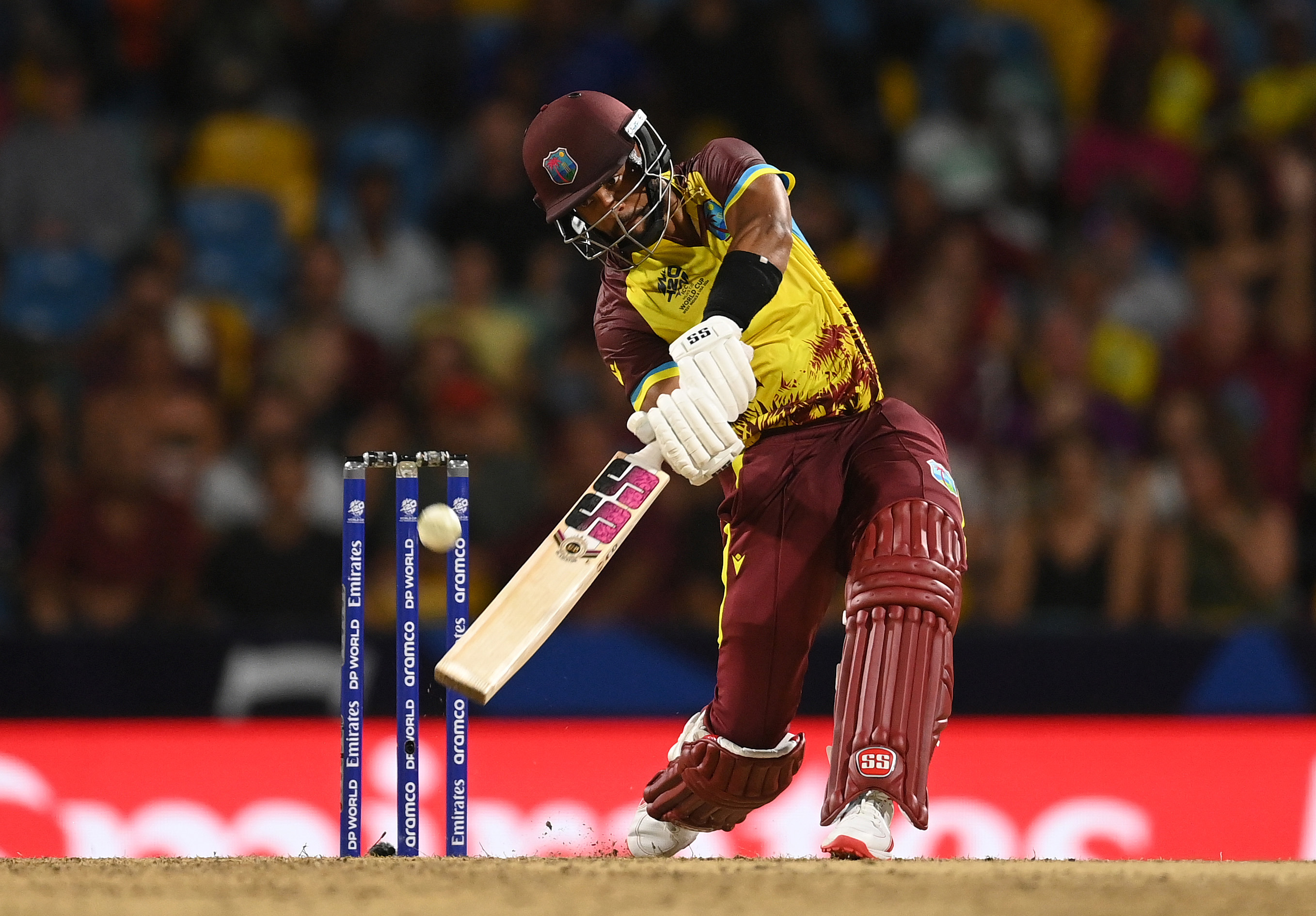 Shai Hope of West Indies hits a six to win the match.