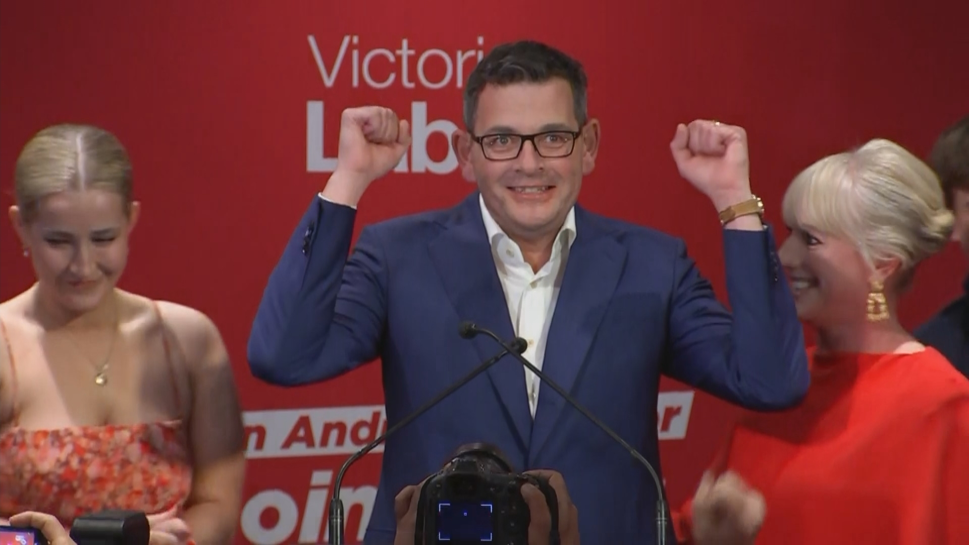 Victorian Premier Daniel Andrews delivering his victory speech.