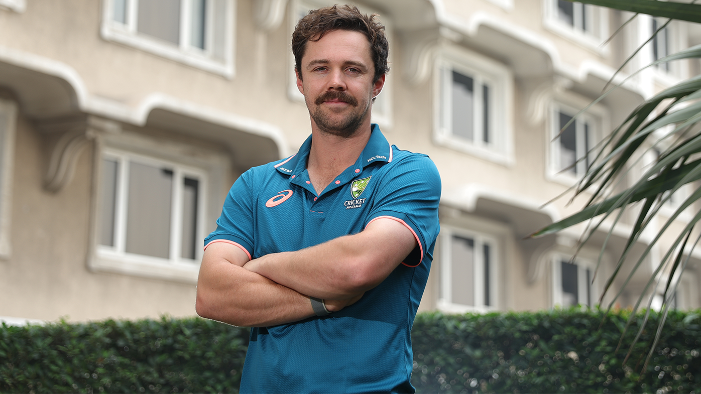 Travis Head poses during an Australian media session at the 2023 Cricket World Cup.