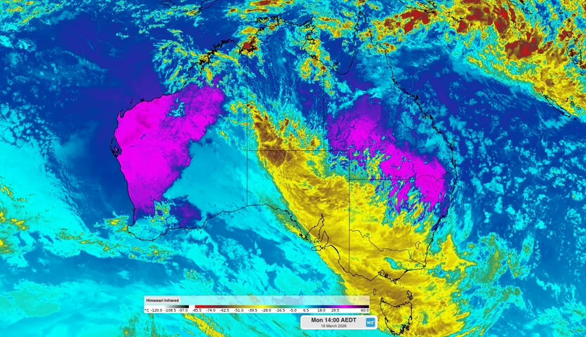 Large storm clouds loom over much of Australia.