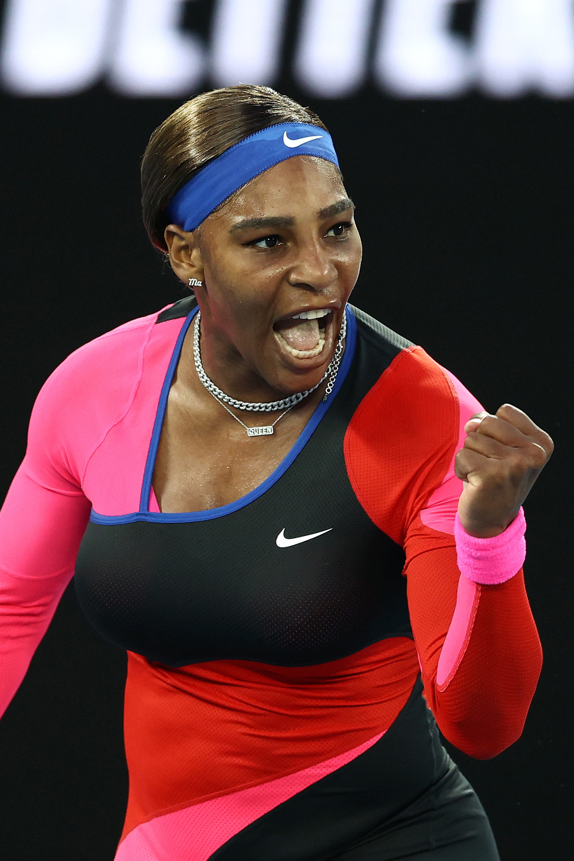 Serena Williams during her Women's Singles Quarterfinals match against Simona Halep of Romania during day nine of the 2021 Australian Open at Melbourne Park on February 16, 2021 in Melbourne, Australia. 