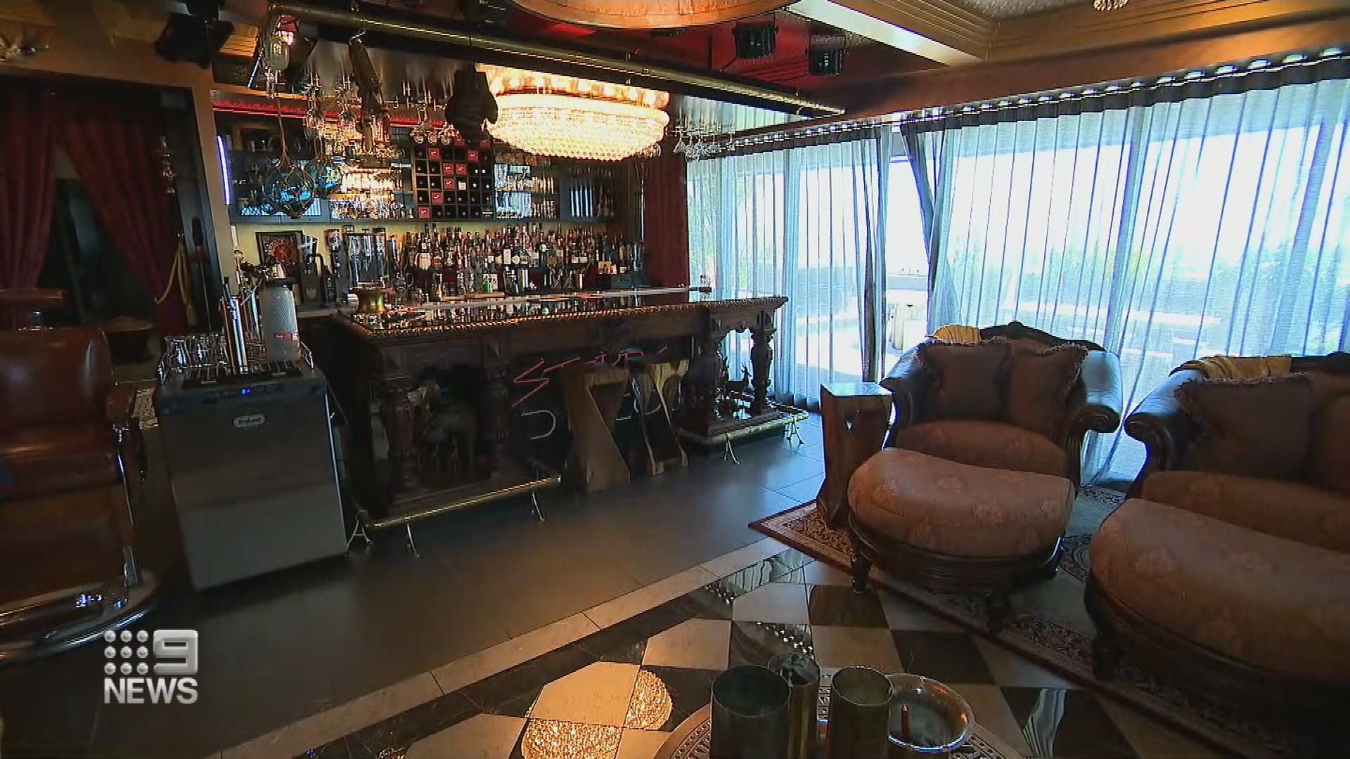 The fully stocked bar in the penthouse.