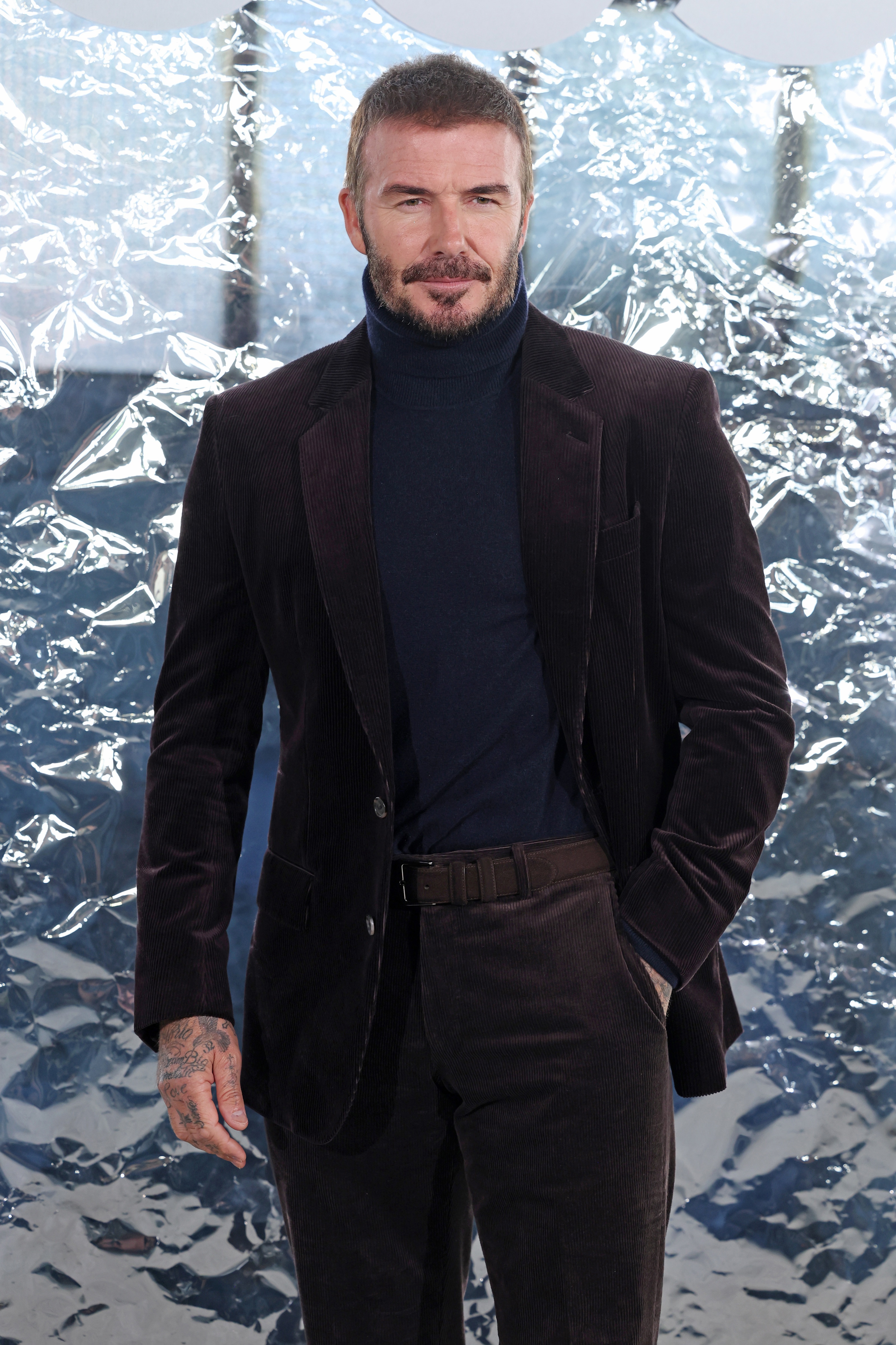 MILAN, ITALY - SEPTEMBER 25: David Beckham attends the Boss fashion show during the Milan Womenswear Spring/Summer 2026 on September 25, 2025 in Milan, Italy. (Photo by Stefania D'Alessandro/WireImage)