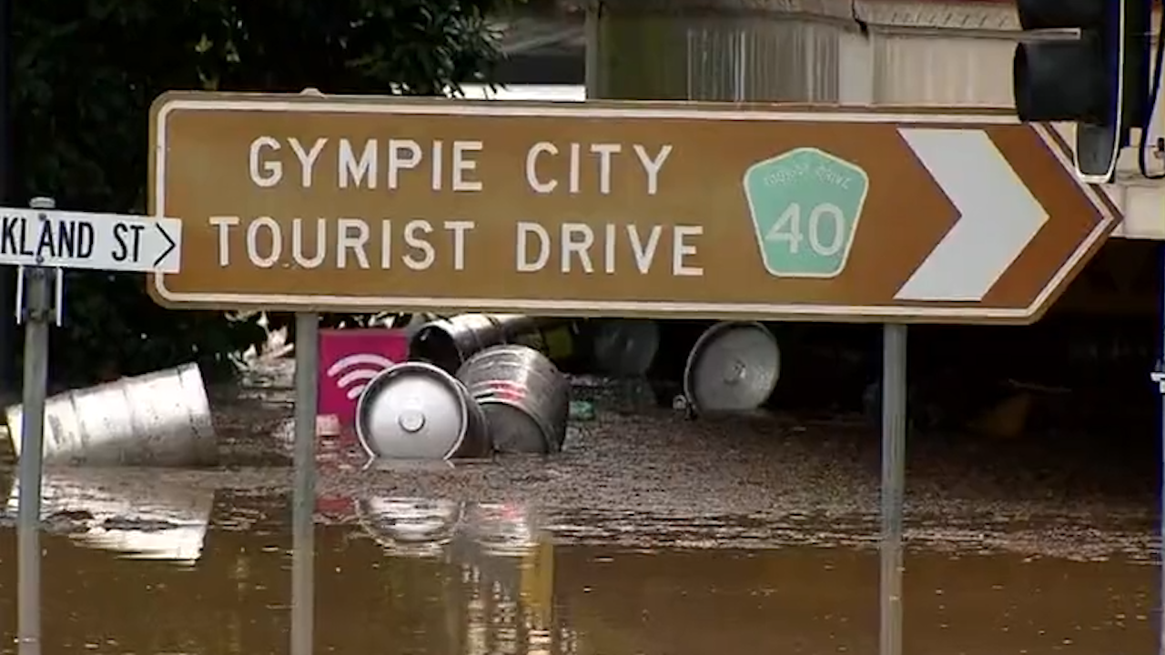 Severe floodwaters are continuing to hit the Queensland town of Gympie, with evacuation centres already reaching capacity. 