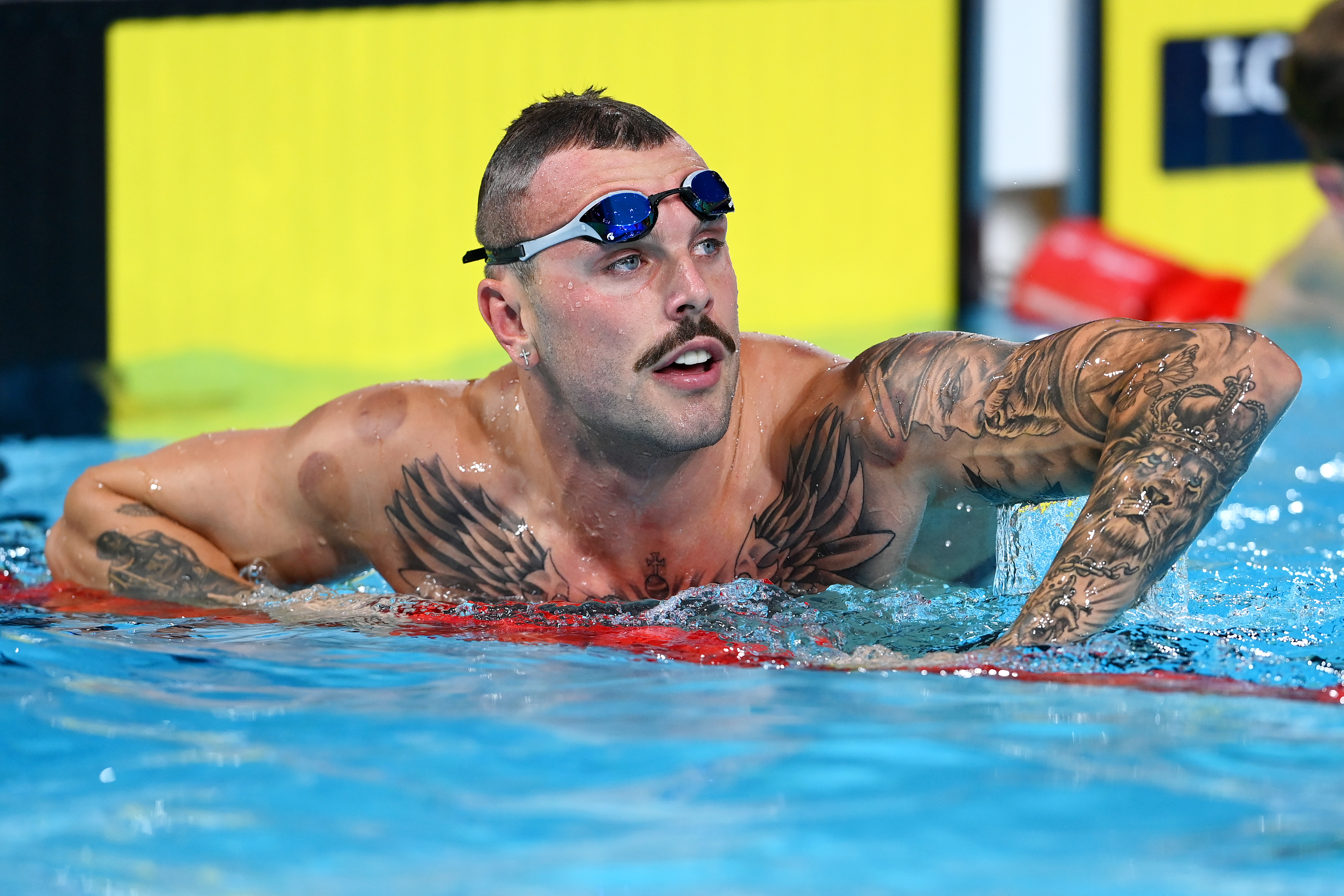 Kyle Chalmers of Team Australia reacts after competing in the Men's 50m Butterfly Heats on day one of the Birmingham 2022 Commonwealth Games at Sandwell Aquatics Centre on July 29, 2022 on the Smethwick, England. (Photo by Quinn Rooney/Getty Images)