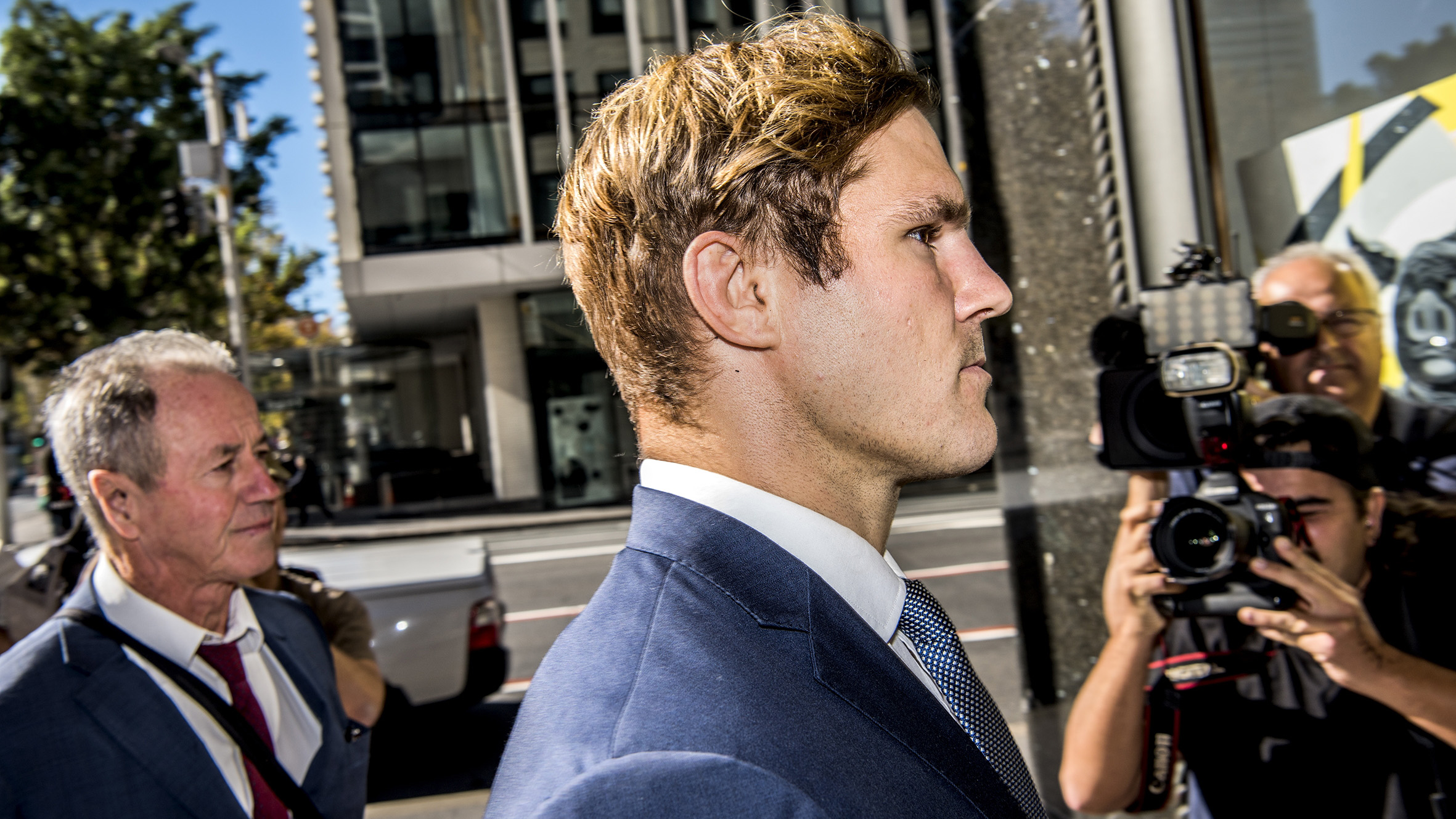 Jack de Belin arrives at Downing Centre Local & District Court in Sydney.