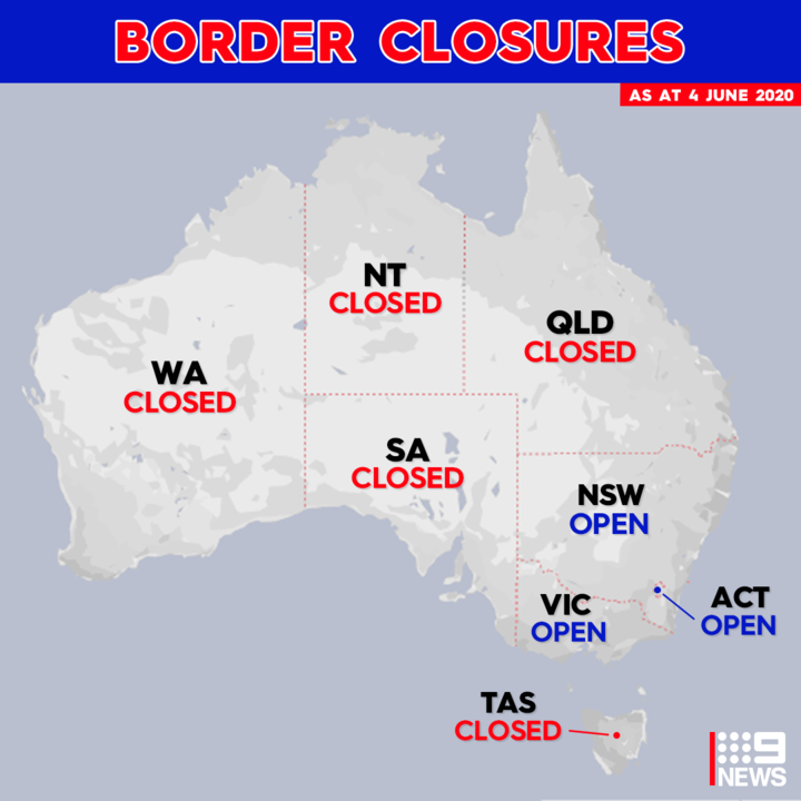 State border closures as of June 4, 2020.