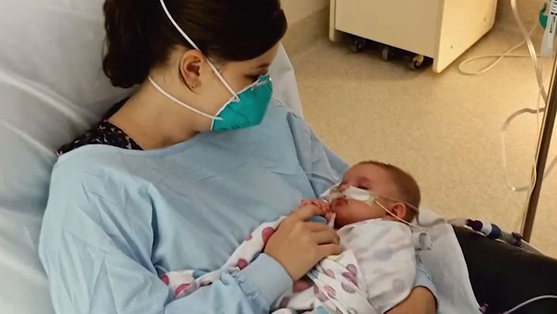 Mum Louise Grant with Isabelle in hospital.