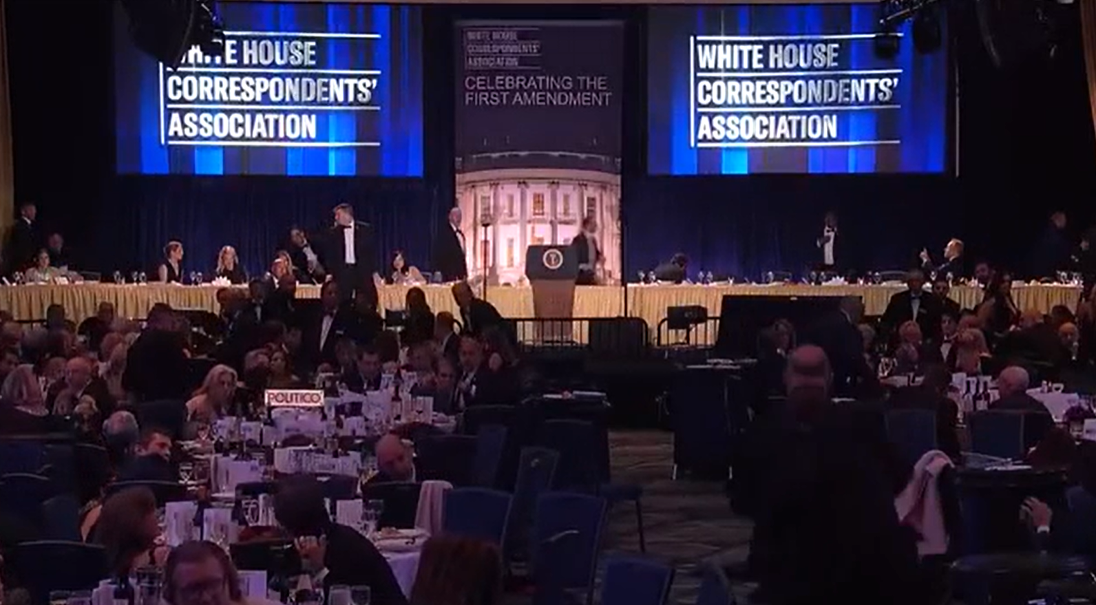 A major security incident has interrupted the White House correspondents' dinner in Washington, where Donald Trump was attending at the sitting president for the first time.