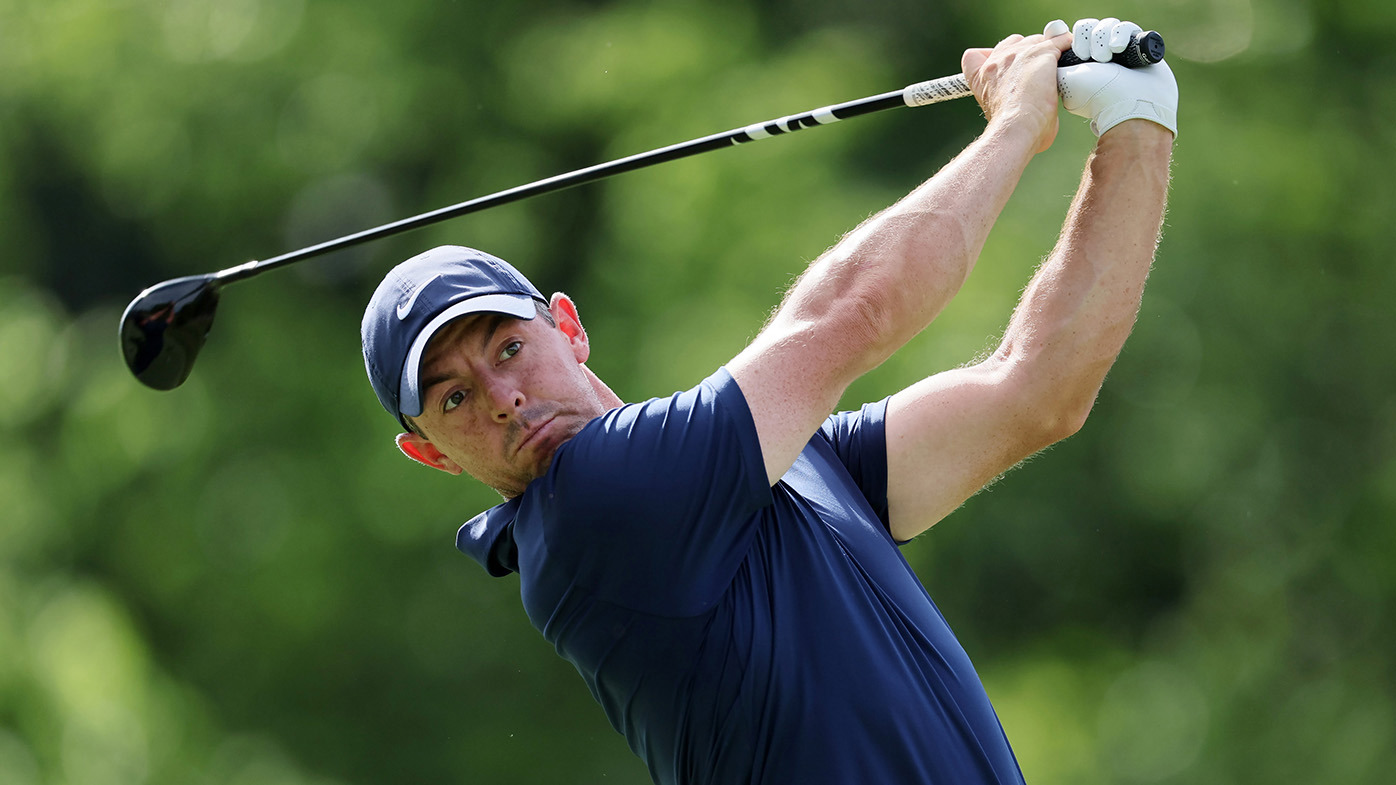 Rory McIlroy of Northern Ireland plays his shot from the 18th tee during the third round of the Memorial Tournament presented by Workday at Muirfield Village Golf Club on June 08, 2024 in Dublin, Ohio. (Photo by Andy Lyons/Getty Images)