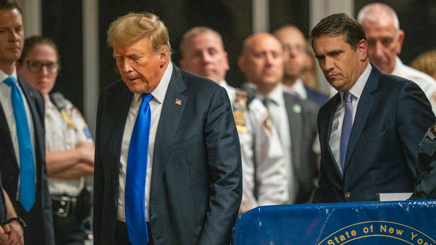 Donald Trump outside court.