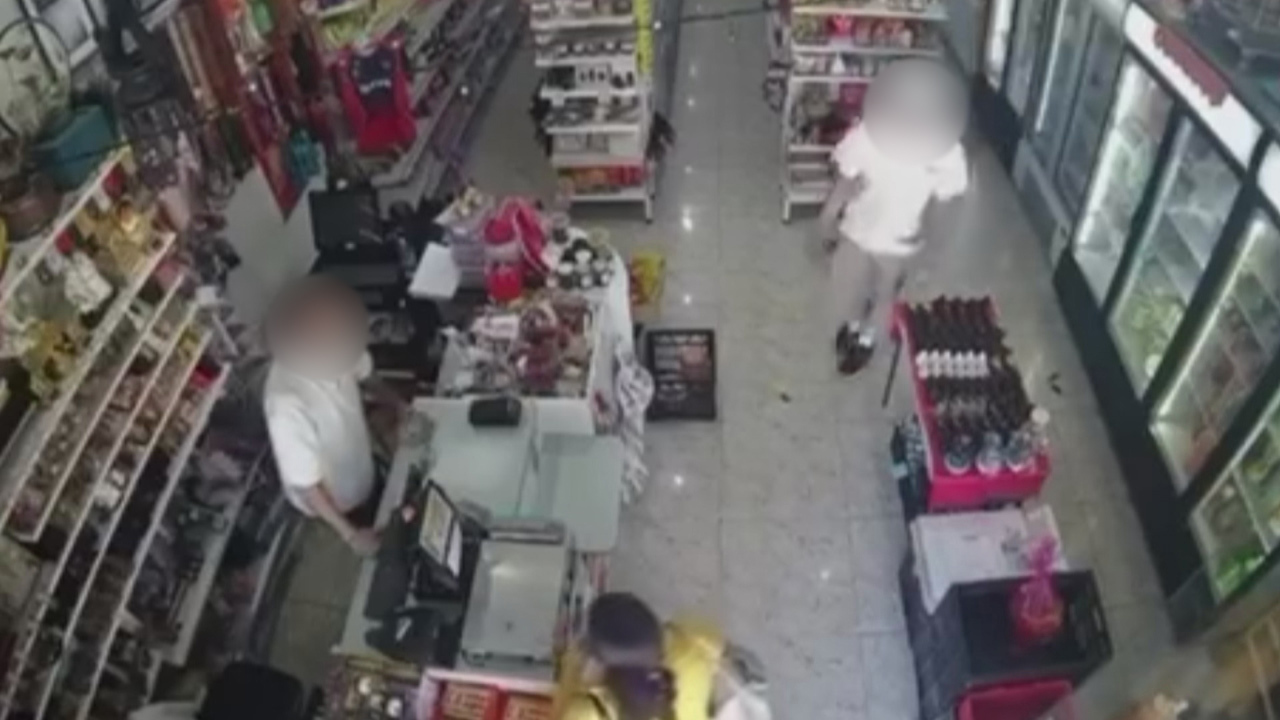 CCTV from inside the minimart shows the moments before an alleged stabbing rampage.