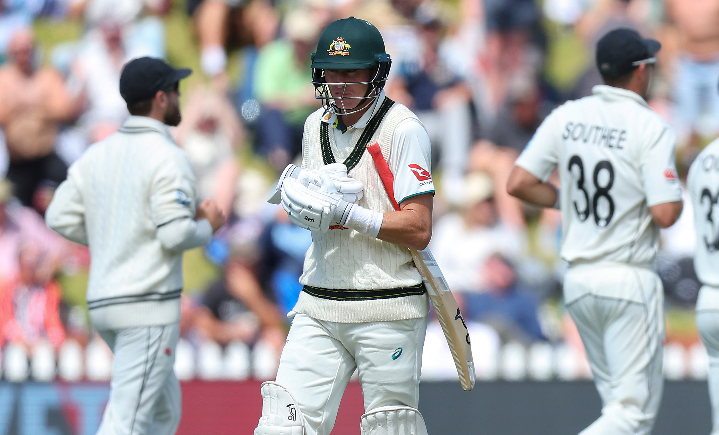 Marnus Labuschagne walks off The Basin in Wellington after being dismissed.