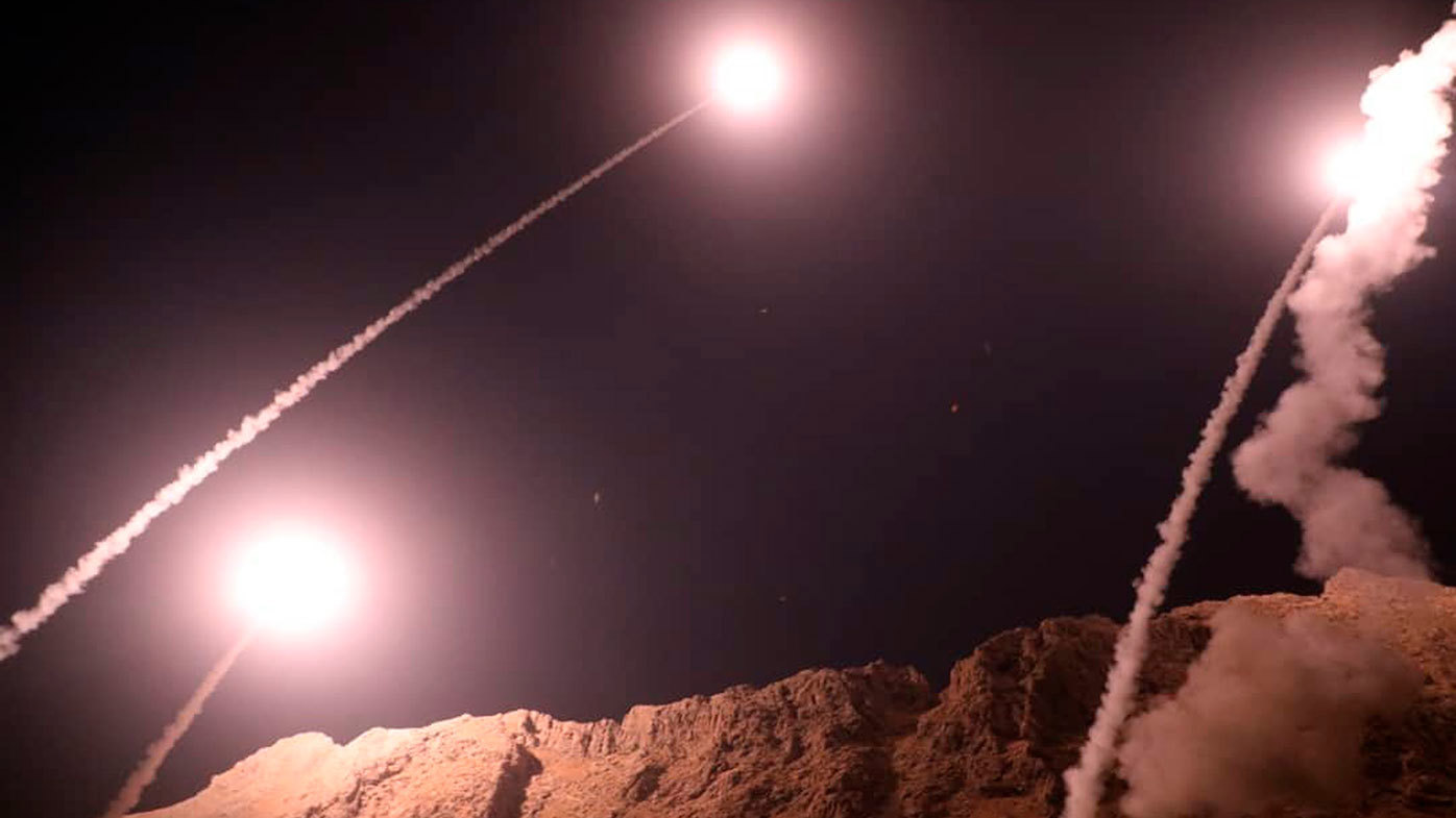 Iranian ballistic missiles being fired in 2018.