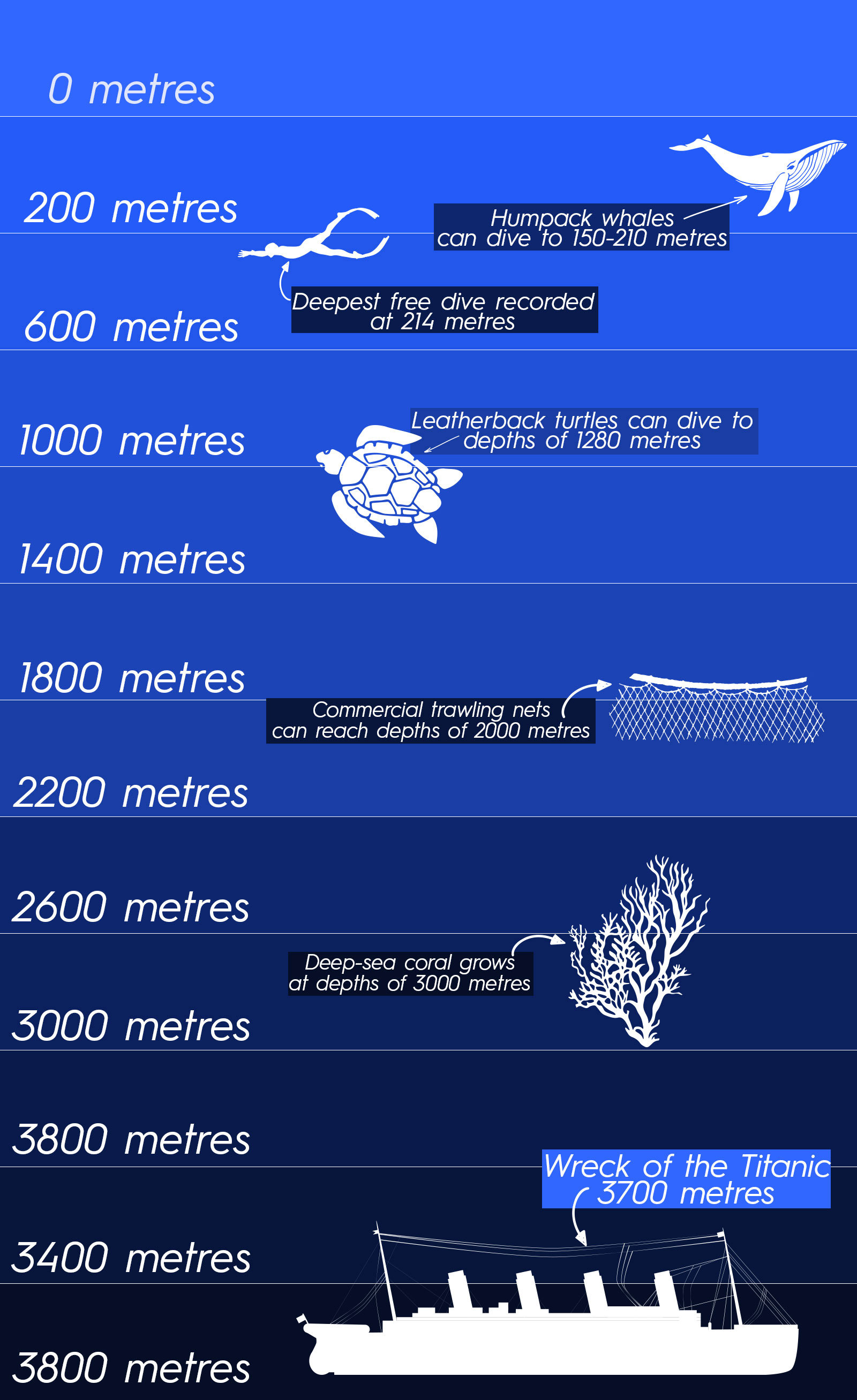 Diagram showing the extreme depths the Titanic wreckage is located.