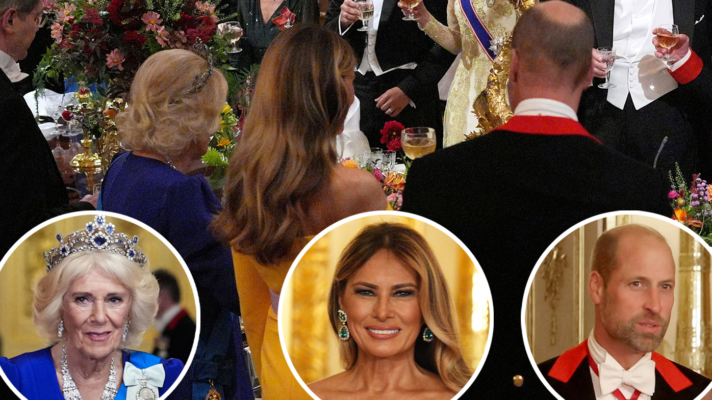 Melania Trump with members of the British royal family at the State Banquet in Windsor Castle, England, on day one of U.S. President Donald Trump and First Lady Melania Trump's second state visit to the UK, Wednesday Sept. 17, 2025. 