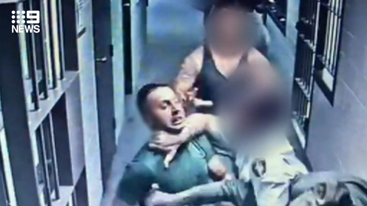 CCTV from inside the jail allegedly shows Mouhammed Houri lunge at Mohammed Hamzy stabbing him.