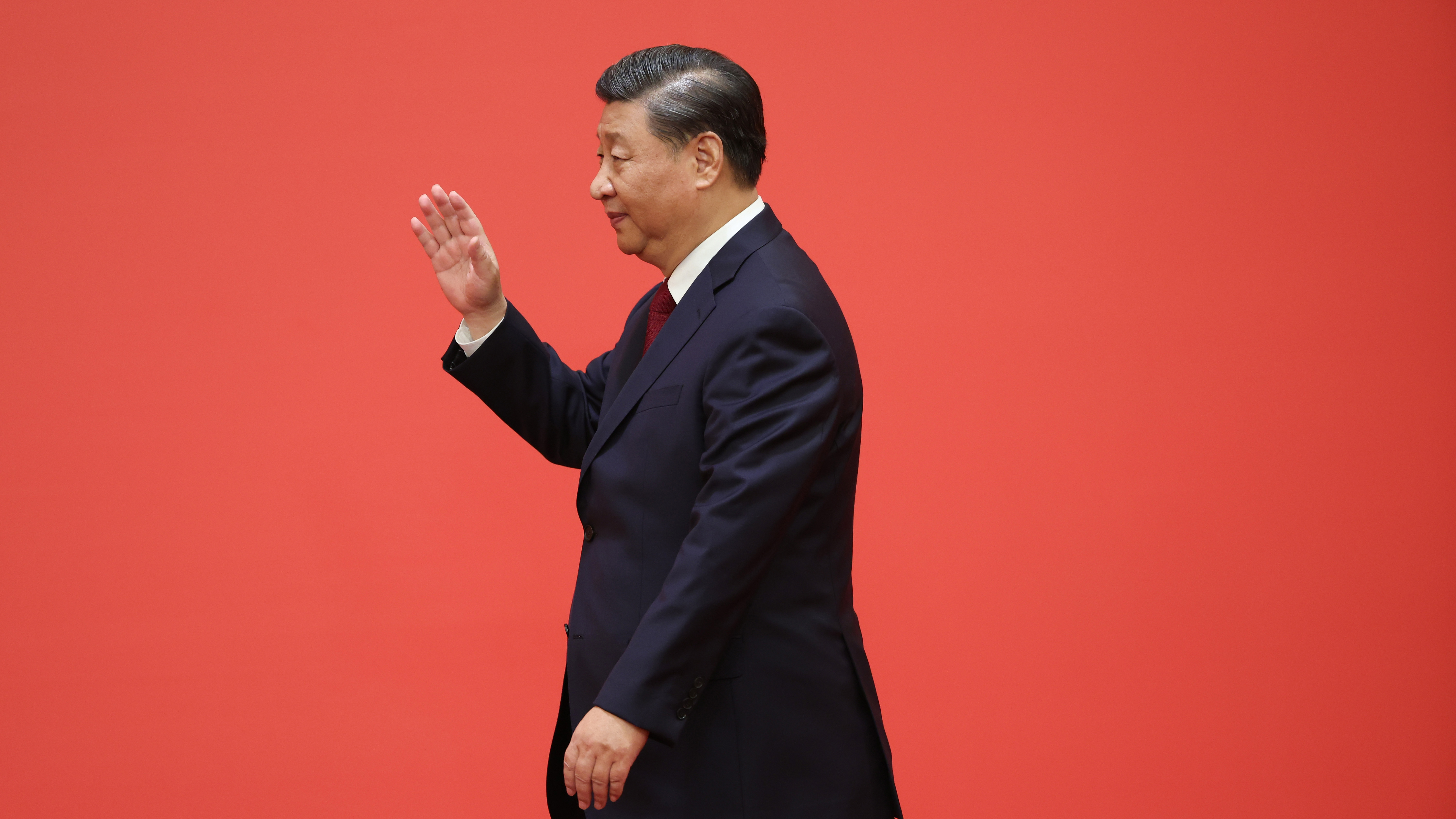 Chinese President Xi Jinping attends the meeting between members of the standing committee of the Political Bureau of the 20th CPC Central Committee and Chinese and foreign journalists at The Great Hall of People in Beijing, China.