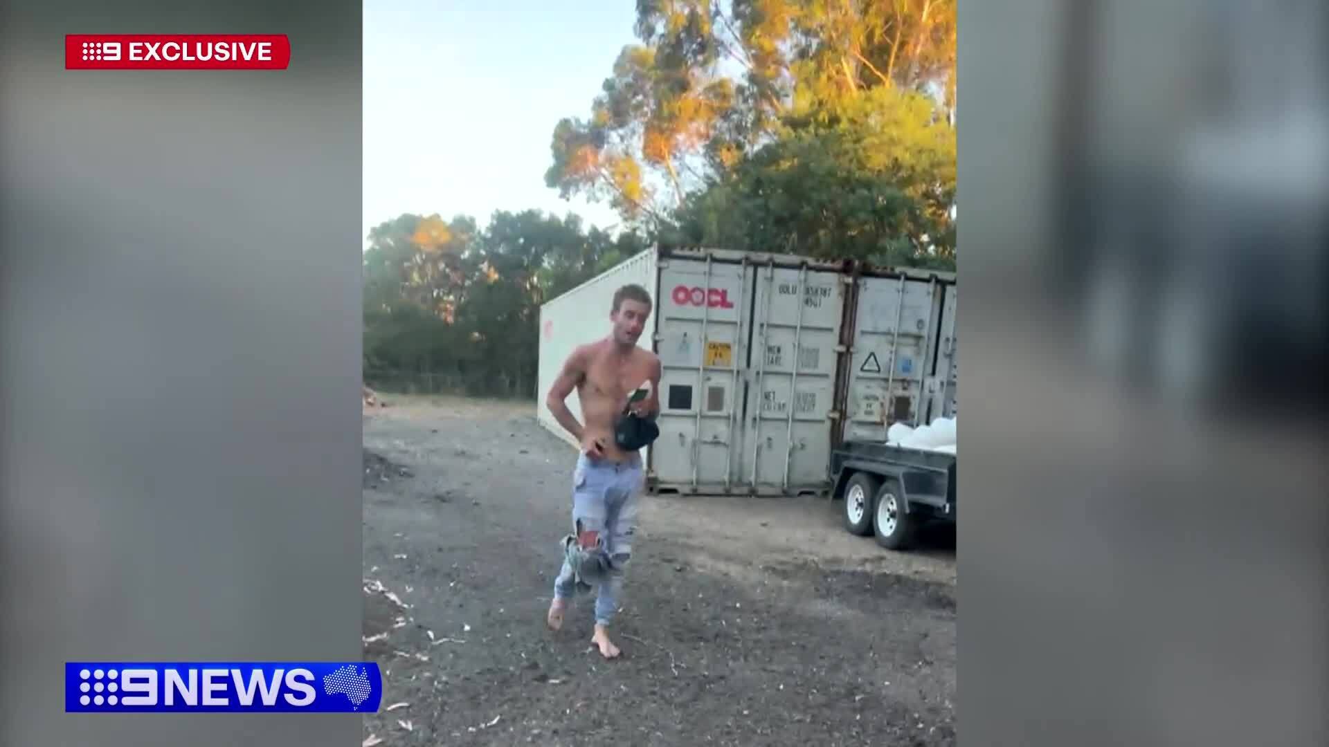 Footage filmed by a nearby resident showed the alleged driver shirtless and barefoot, hobbling through his backyard after he jumped the fence.