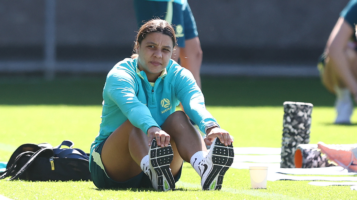 Sam Kerr was on light duties during the Matildas' training session.