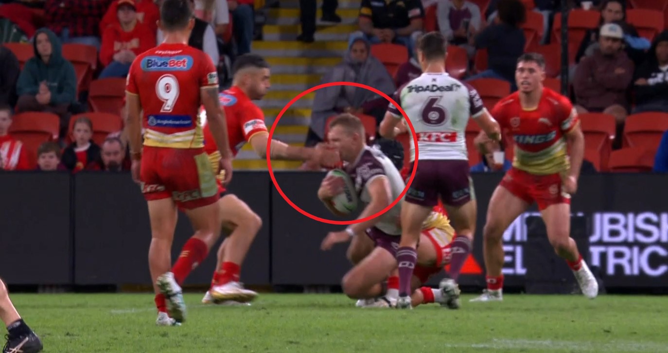 Jesse Bromwich was penalised for contact on the face of Tom Trbojevic.