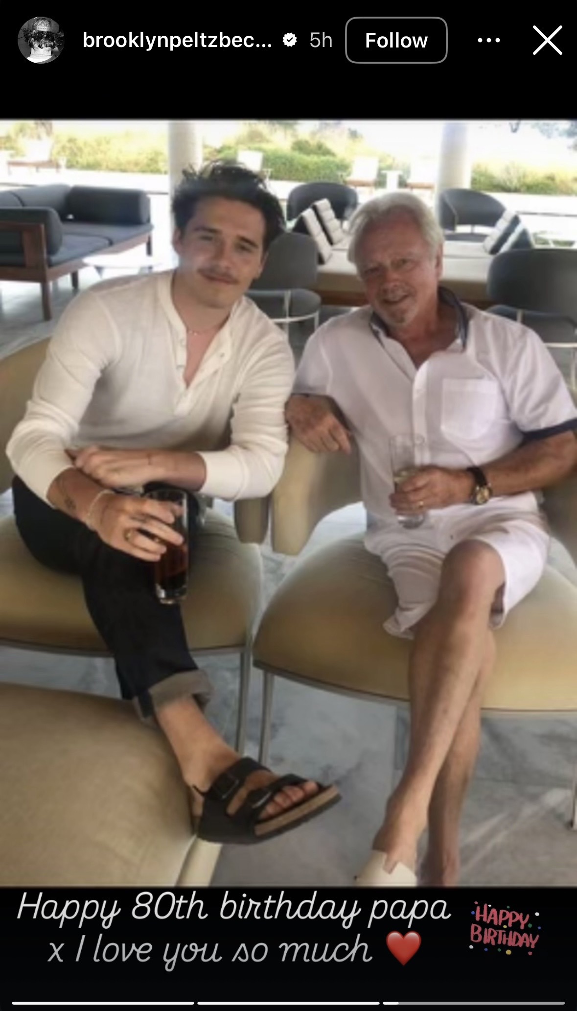 Brooklyn Beckham took to Instagram to wish his grandfather Tony Adams a happy 80th birthday.
