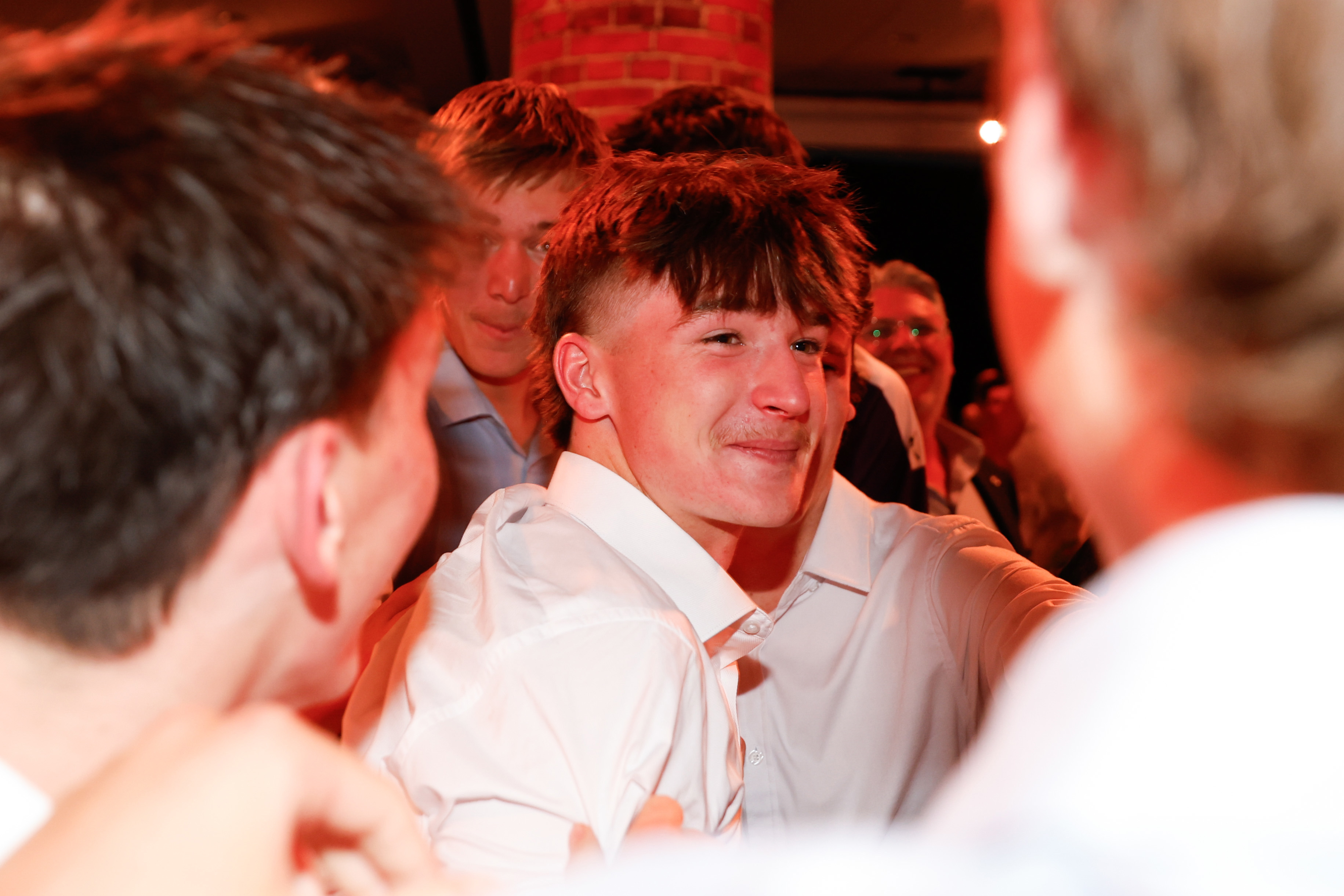 Phoenix Gothard celebrates with family and friends after being selected as the number 12 draft pick to the GWS Giants during the 2023 AFL Draft at Marvel Stadium on November 20, 2023 in Melbourne, Australia. (Photo by Dylan Burns/AFL Photos via Getty Images)