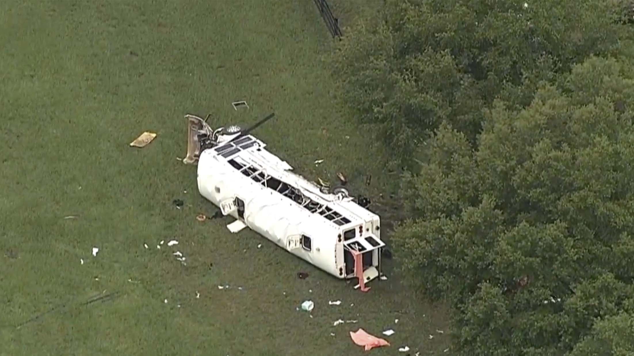 Eight people are dead and dozens injured after a bus carrying farm workers crashed on a state highway in north-central Florida.