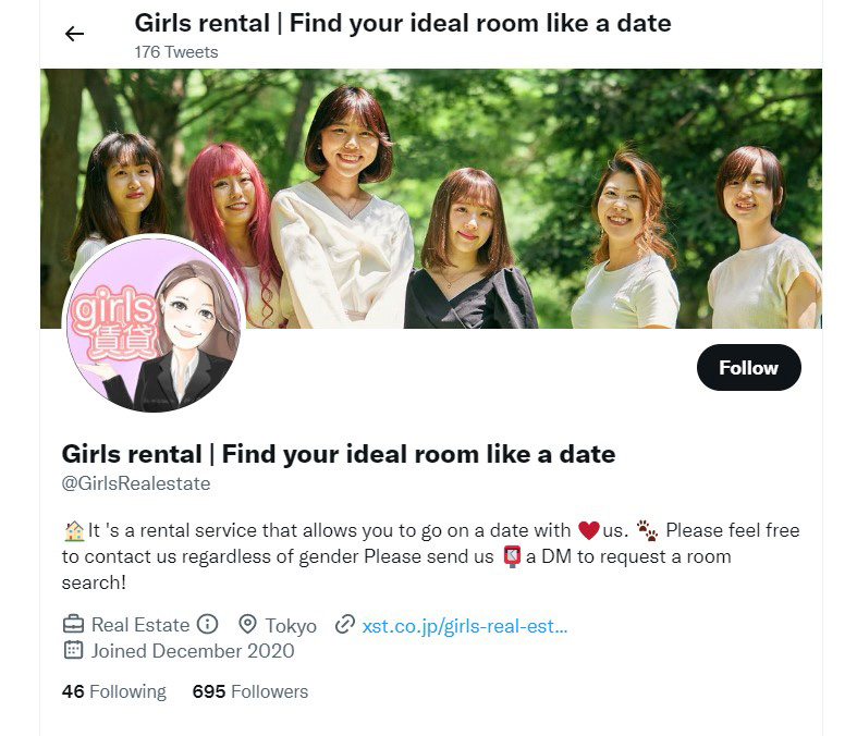 Girls Real Estate in Japan Twitter screenshot Domain