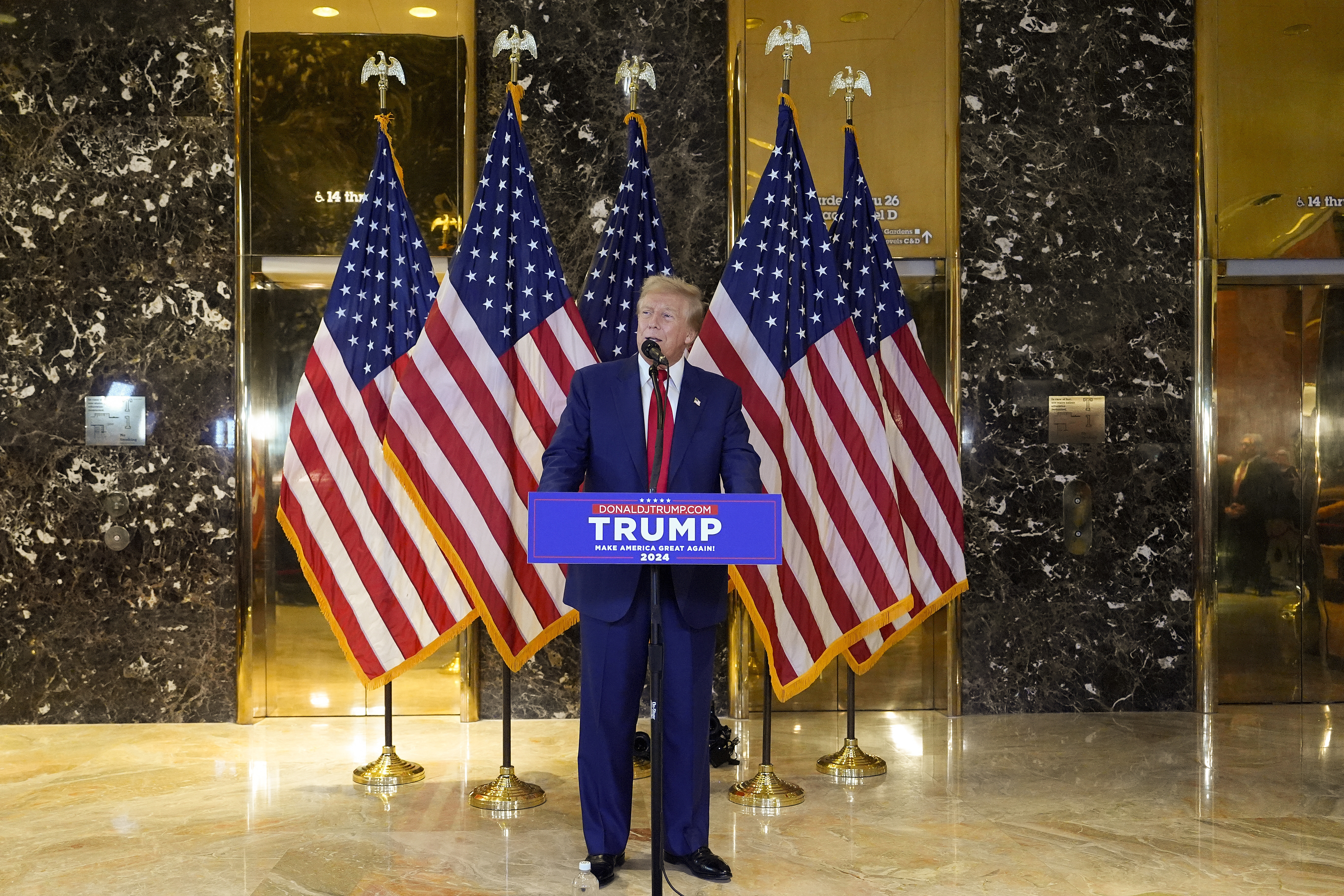 Former US President Donald Trump speaks during a news conference at Trump Tower, Friday, May 31, 2024, in New York.