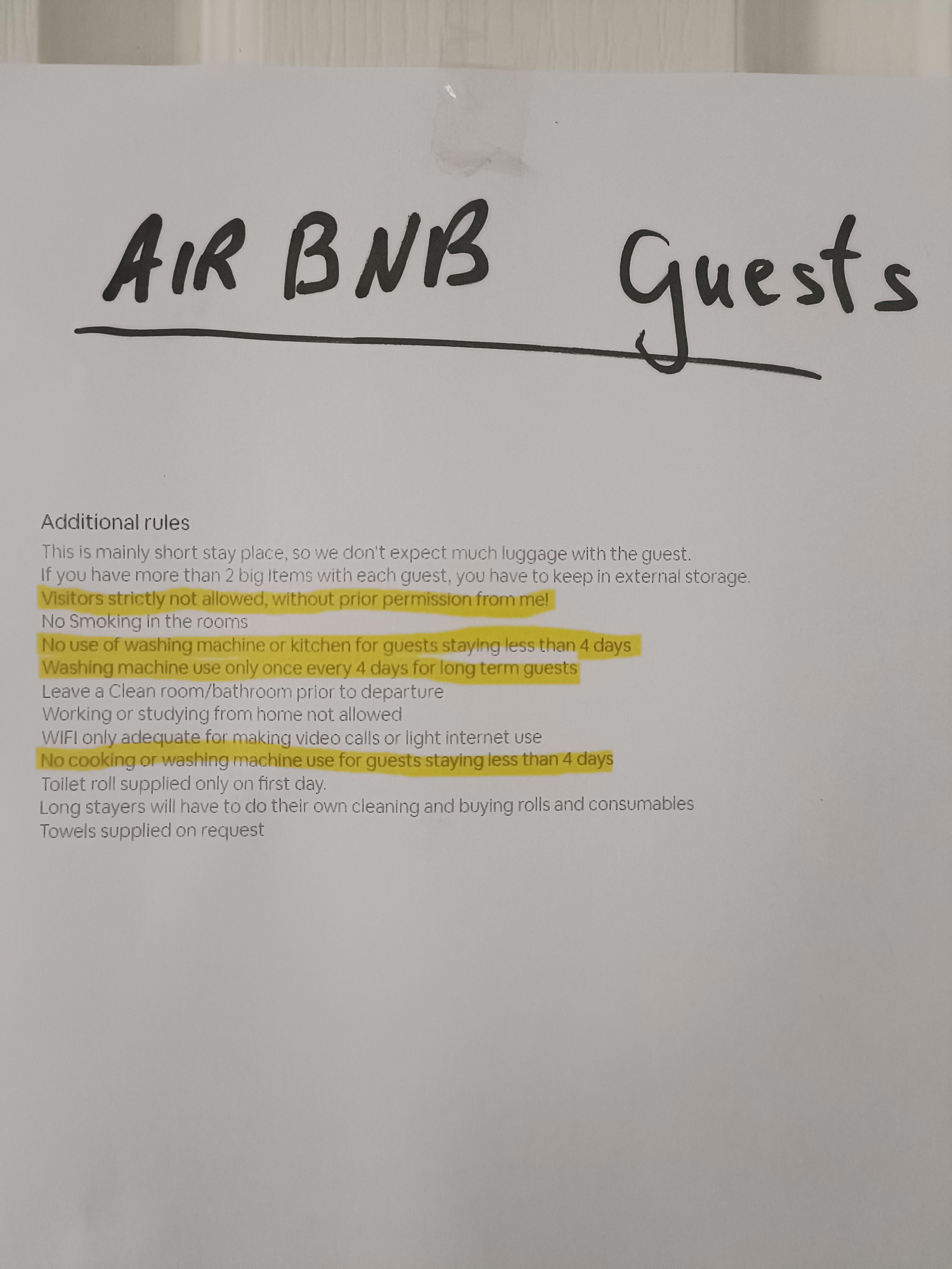 Airbnb guest shares note of additional rules left by host