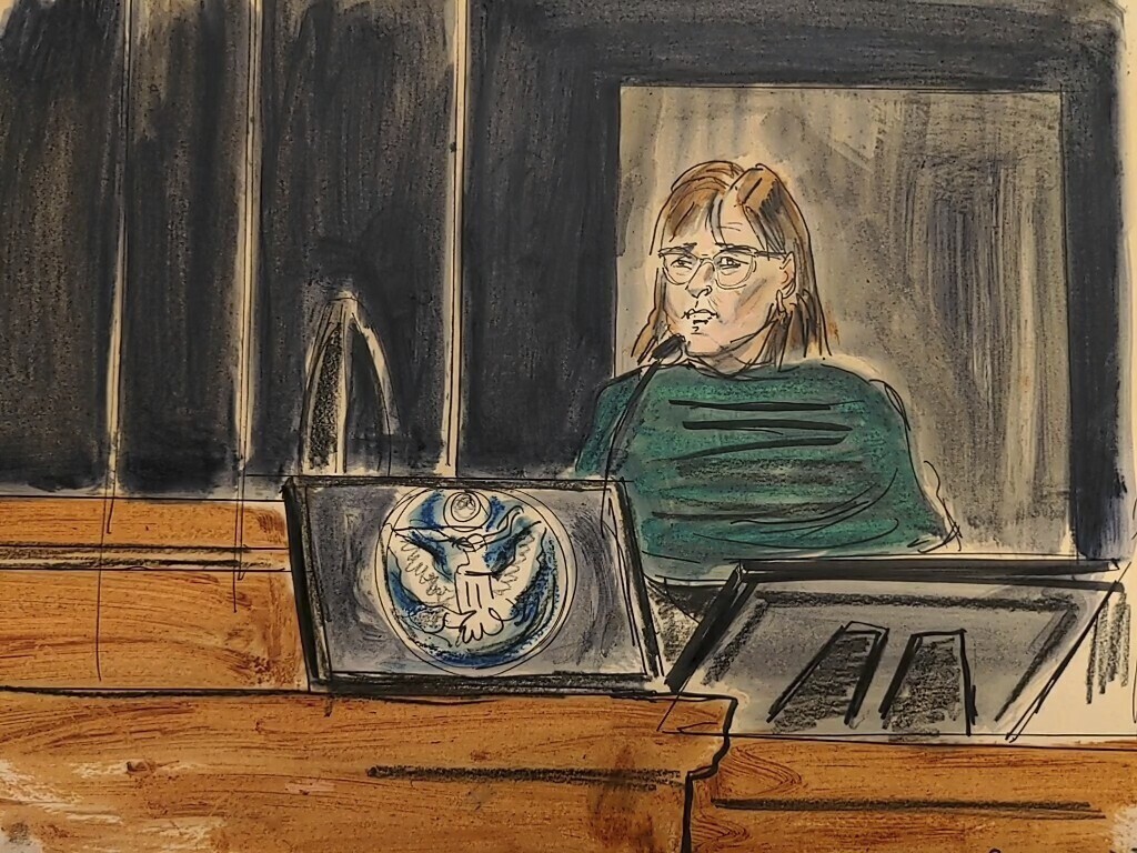 This courtroom sketch shows Janice Swain, the government's final witness in the Ghislaine Maxwell sex abuse trial. 