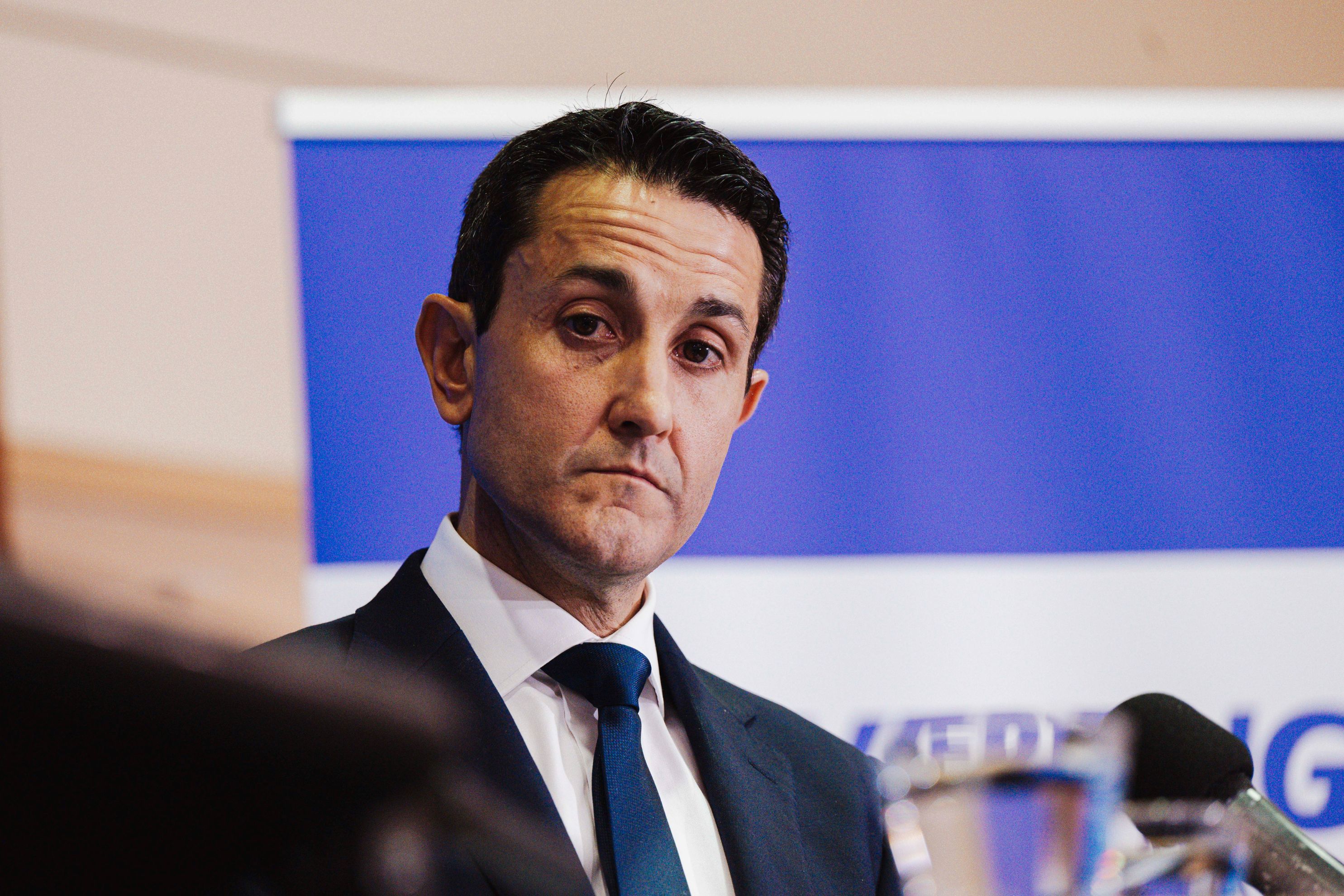 AFR: Queensland Budget 2025-26. Queensland premier David Crisafulli addresses the media. Photo: Jamila Filippone 24th June 2025
