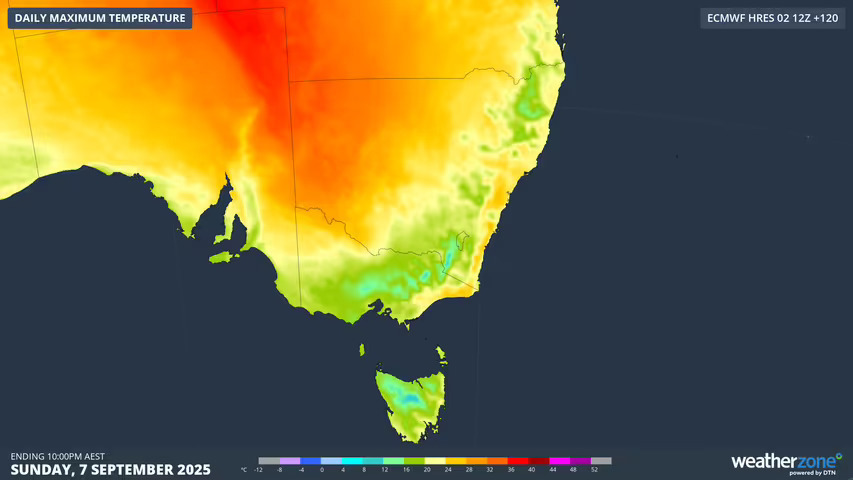 An ECMWF model for South eastern Australia on the weekend of September 6, including Sydney and Melbourne.