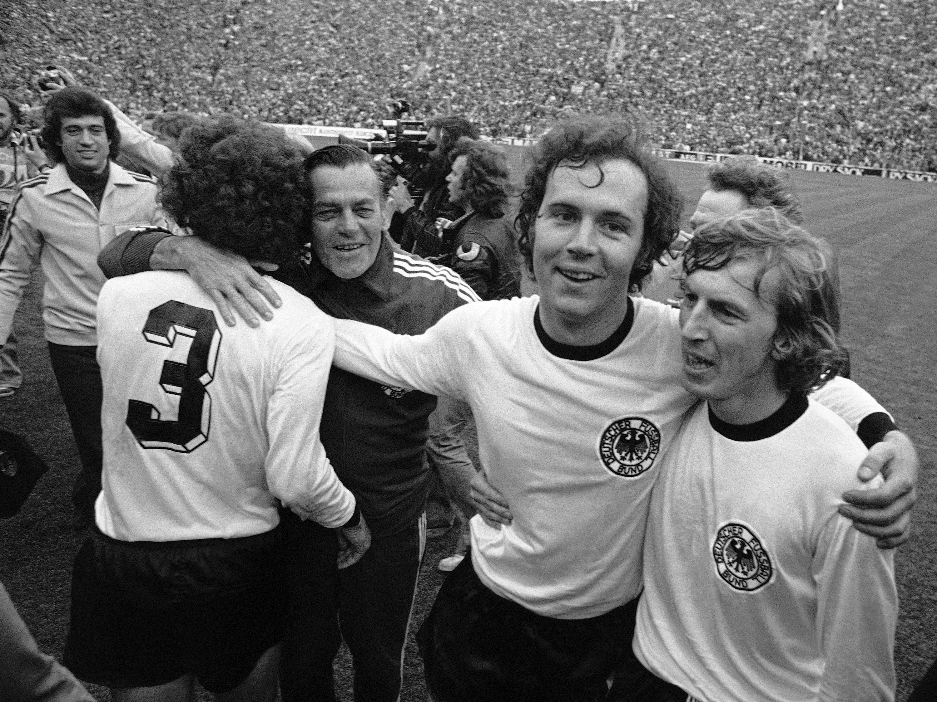 West German national soccer team captain Franz Beckenbauer, second from right, in 1974.