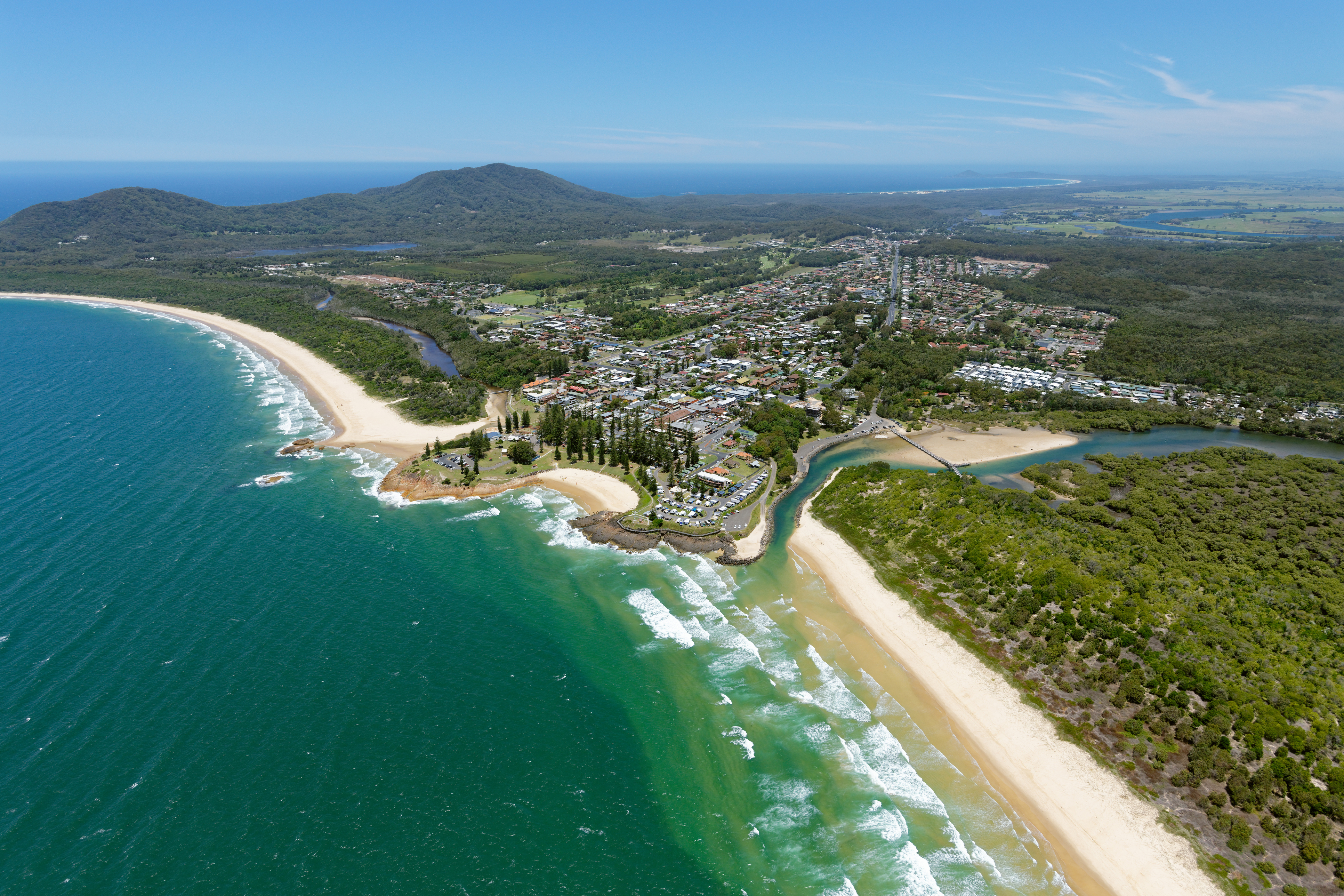 Aerial view over South West Rocks and surrounds, Mid North Coast of New South Wales, Australia