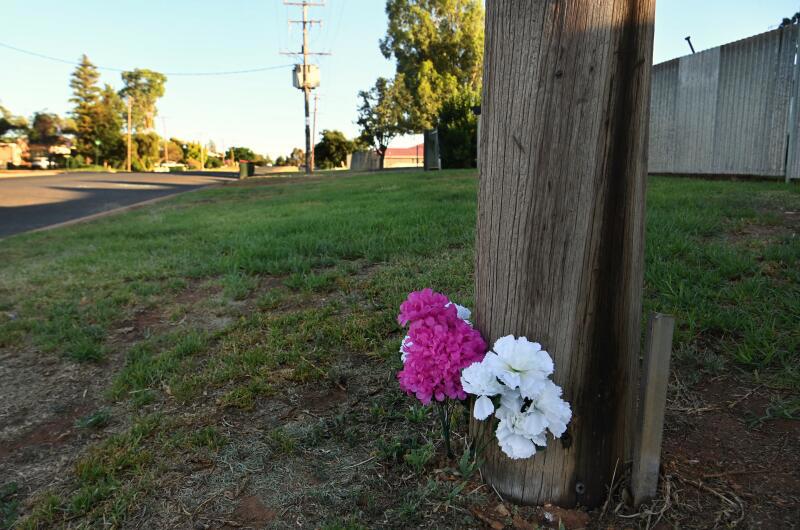 Flowers at the scene where Sophie Quinn and John Harris were shot dead by the accused Julian Ingram on Bokhara Street.