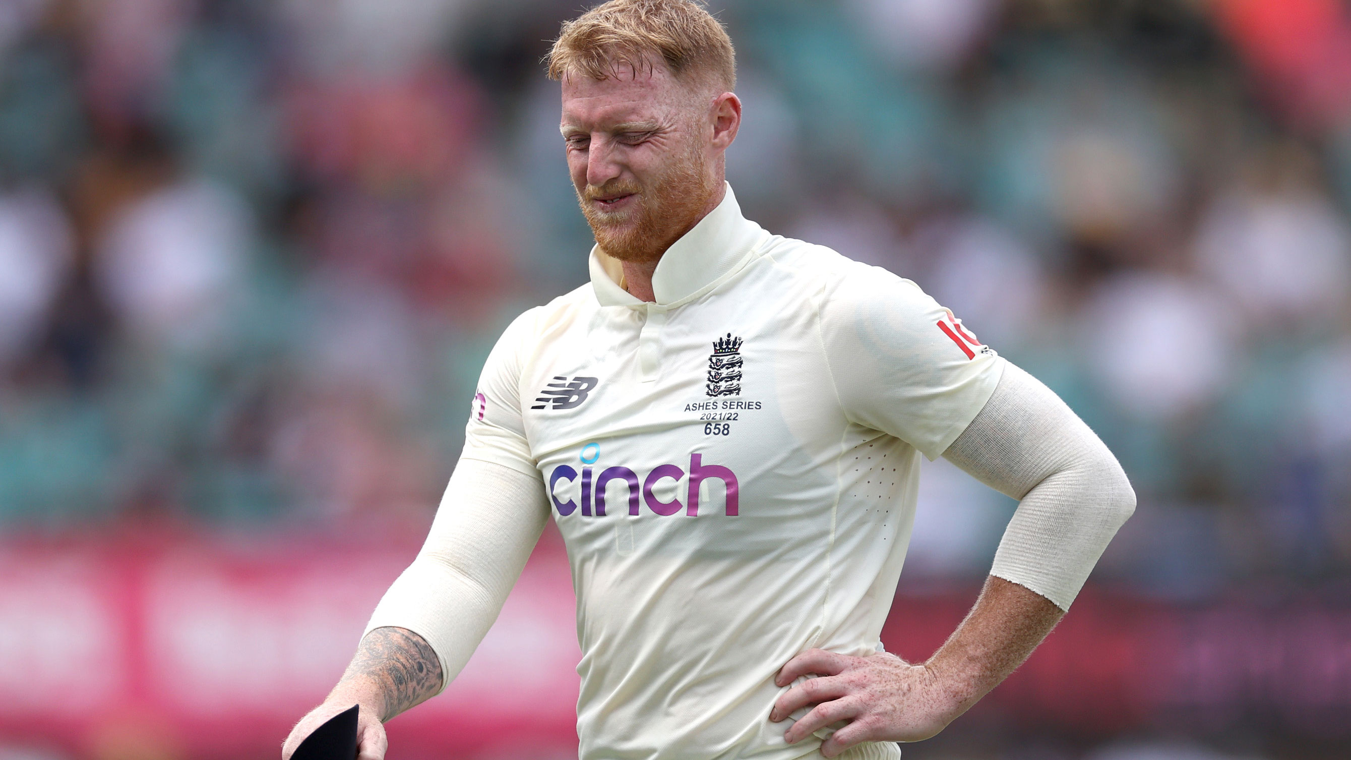 Ben Stokes leaves the ground with an injury during day two of the fourth Test in the Ashes series.