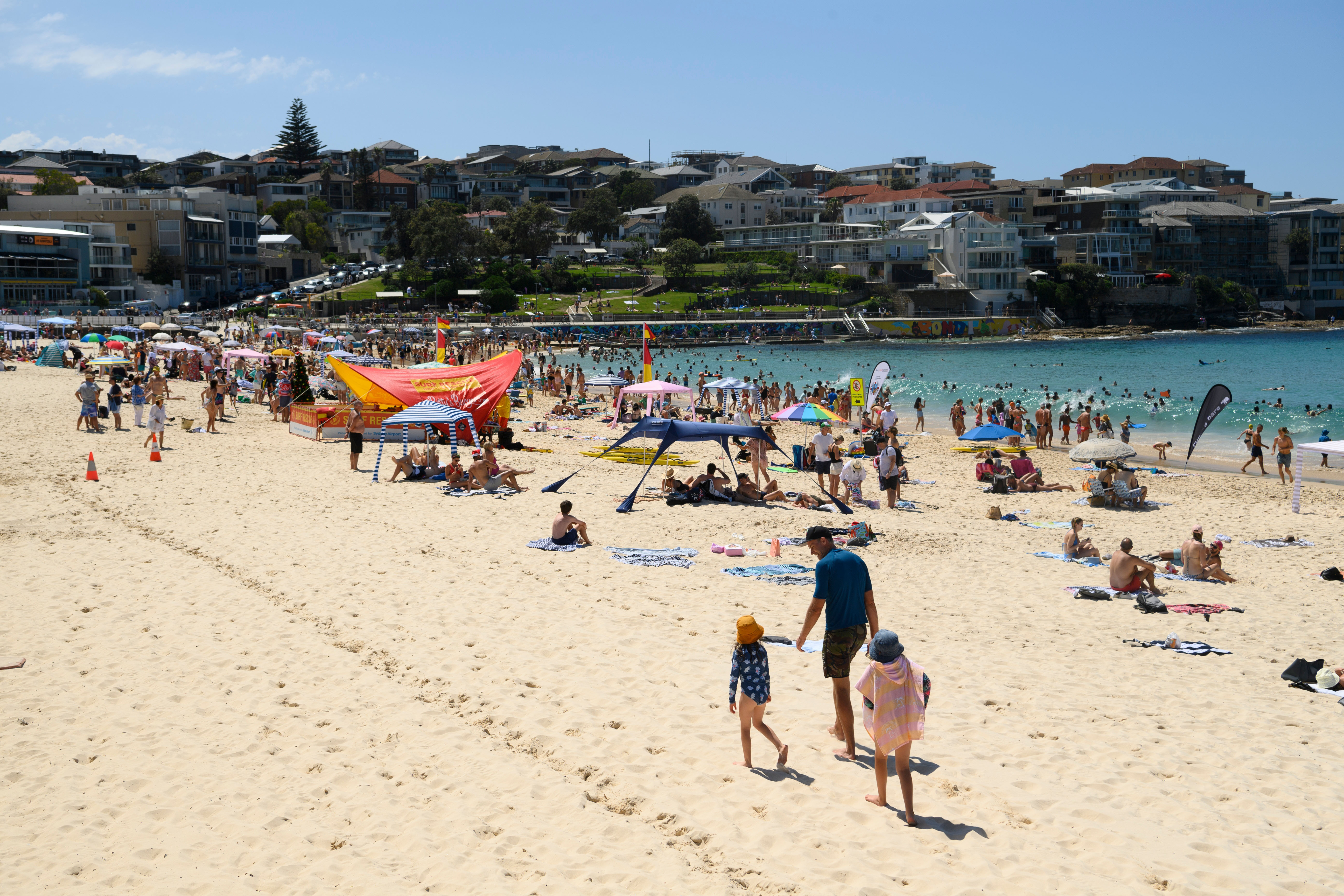 Busy Bondi beach on Christmas morning