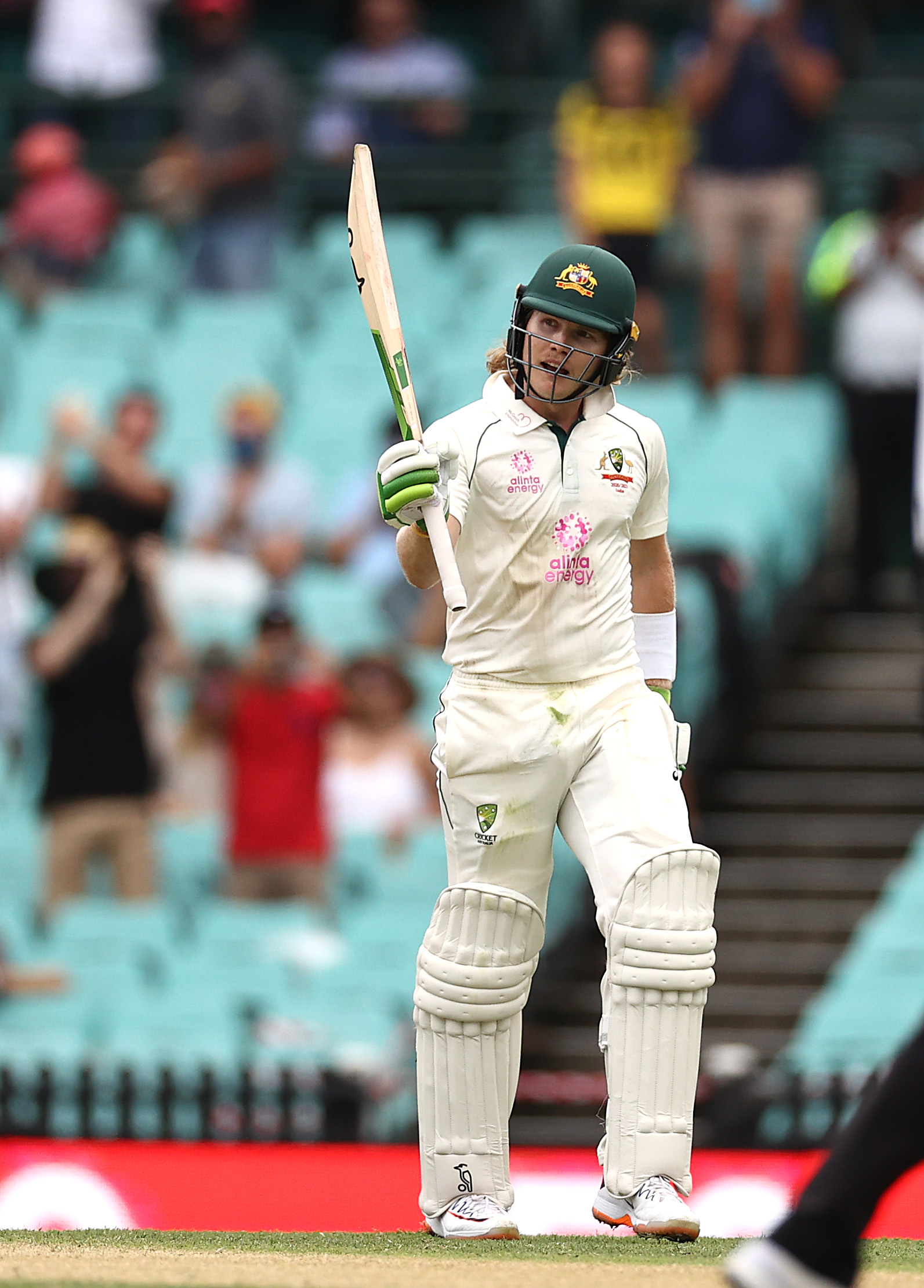 Will Pucovski of Australia celebrates after reaching his half century.