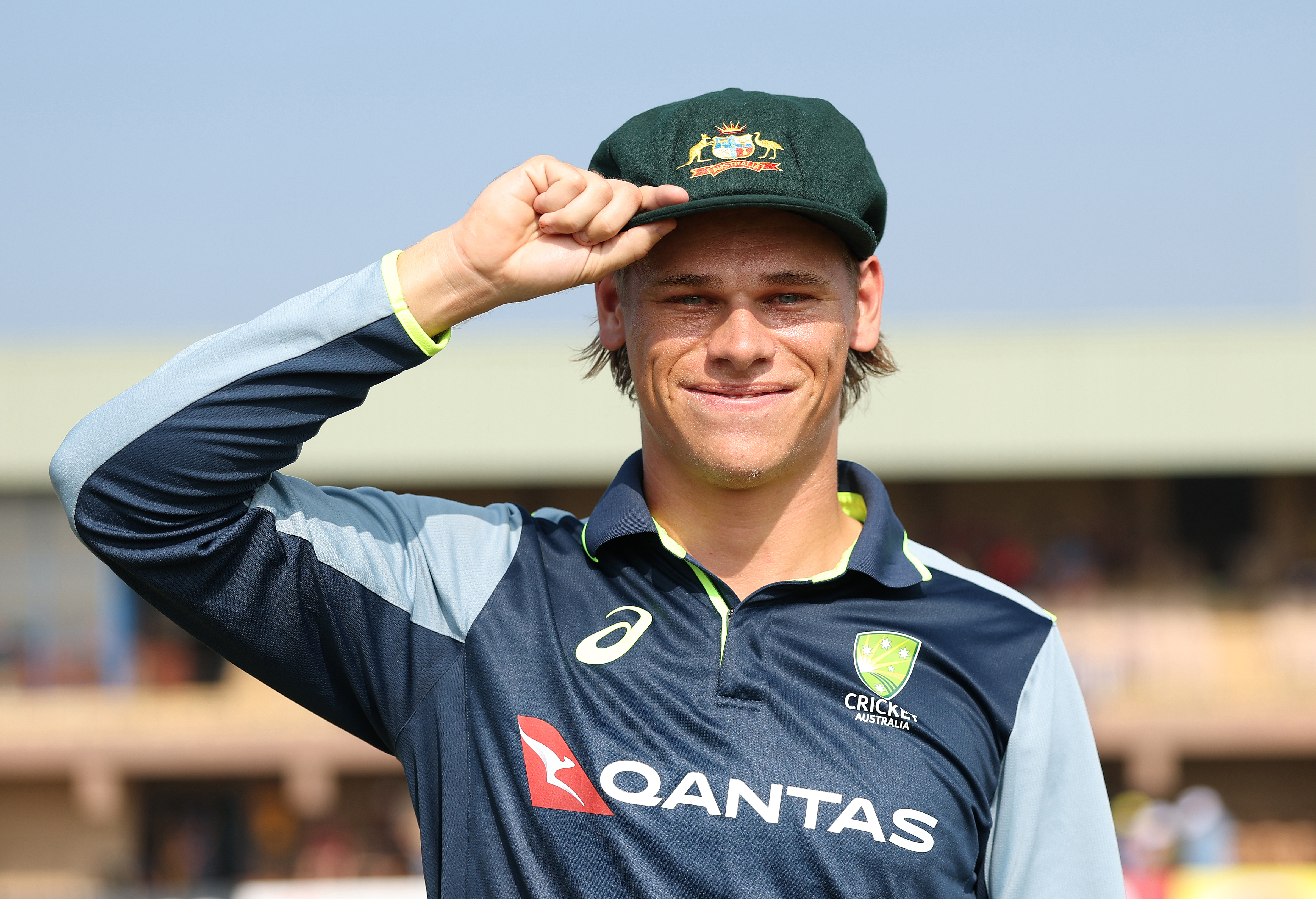 Cooper Connolly after receiving his baggy green in Sri Lanka.