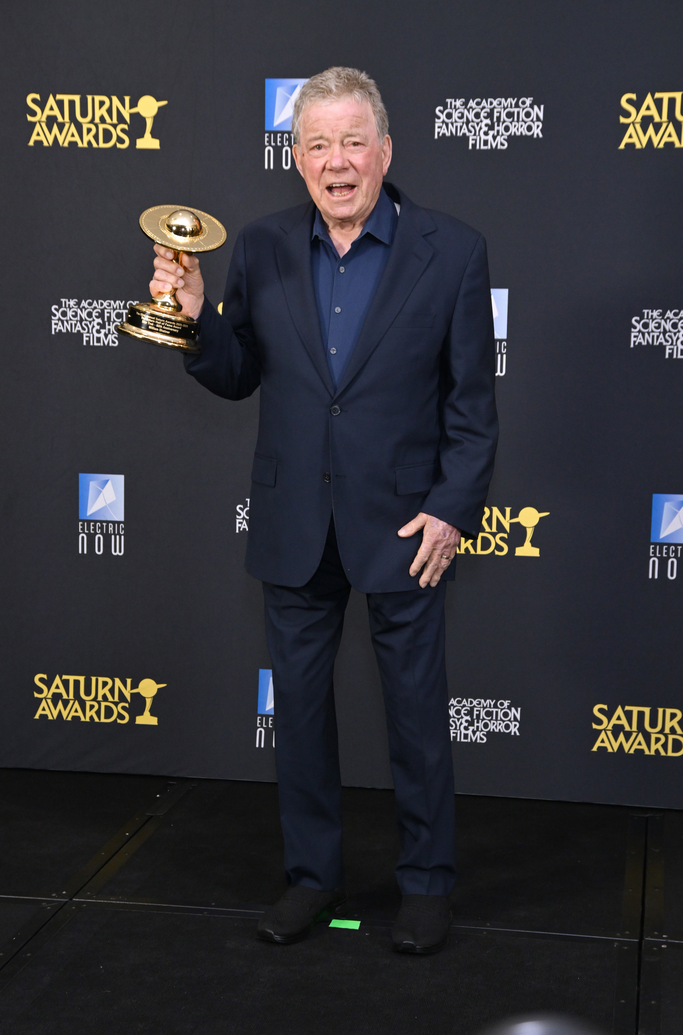 William Shatner with the Saturn Award he received on March 08, 2026.