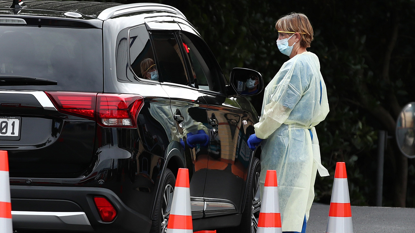 A nurse speaks to a member of the public at a drive through Covid 19 testing station in Auckland, New Zealand.
