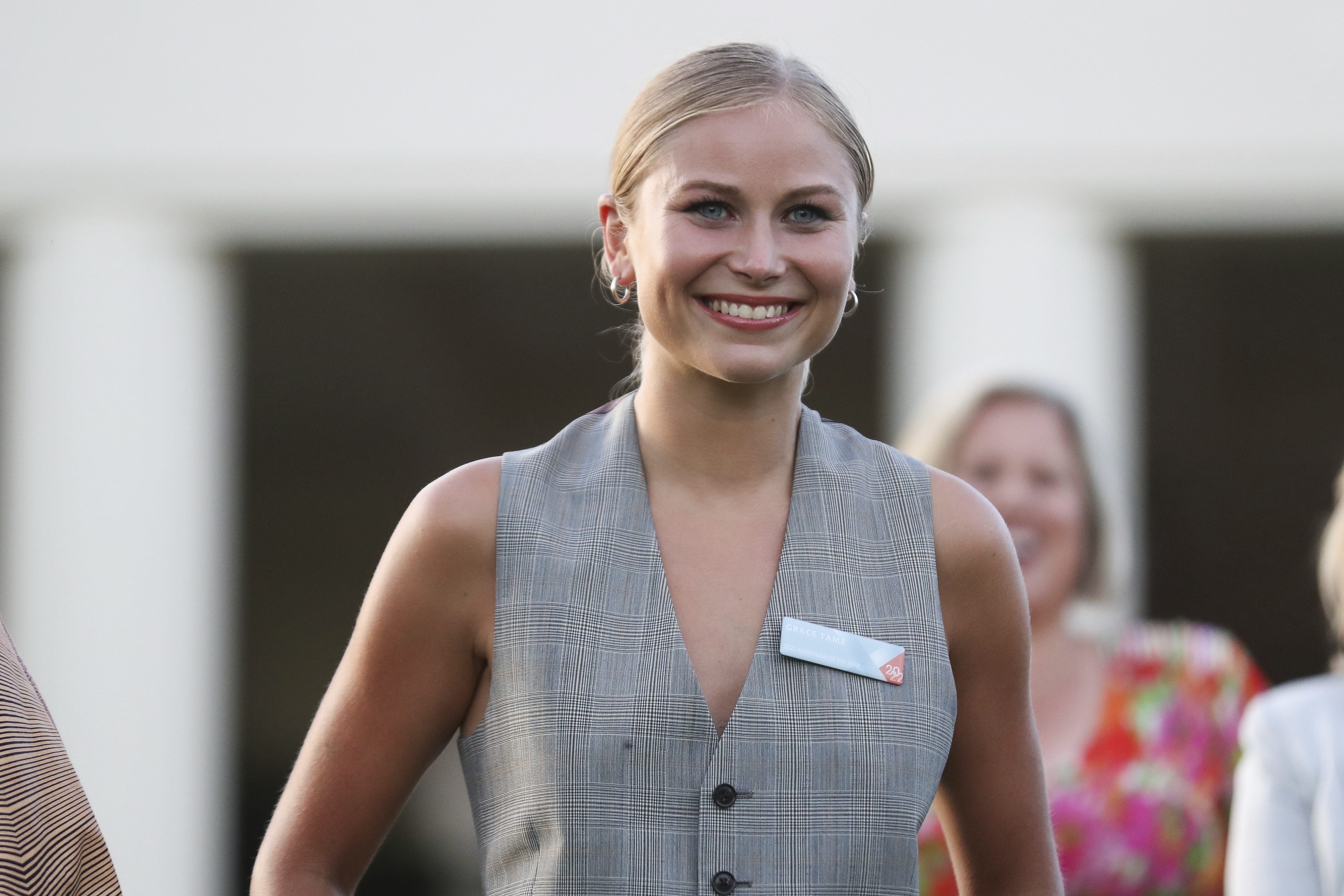 2021 Australian of the Year Grace Tame during the 2022 Australian of the Year awards reception at Government House in Canberra on Monday 24 January 2022. fedpol Photo: Alex Ellinghausen