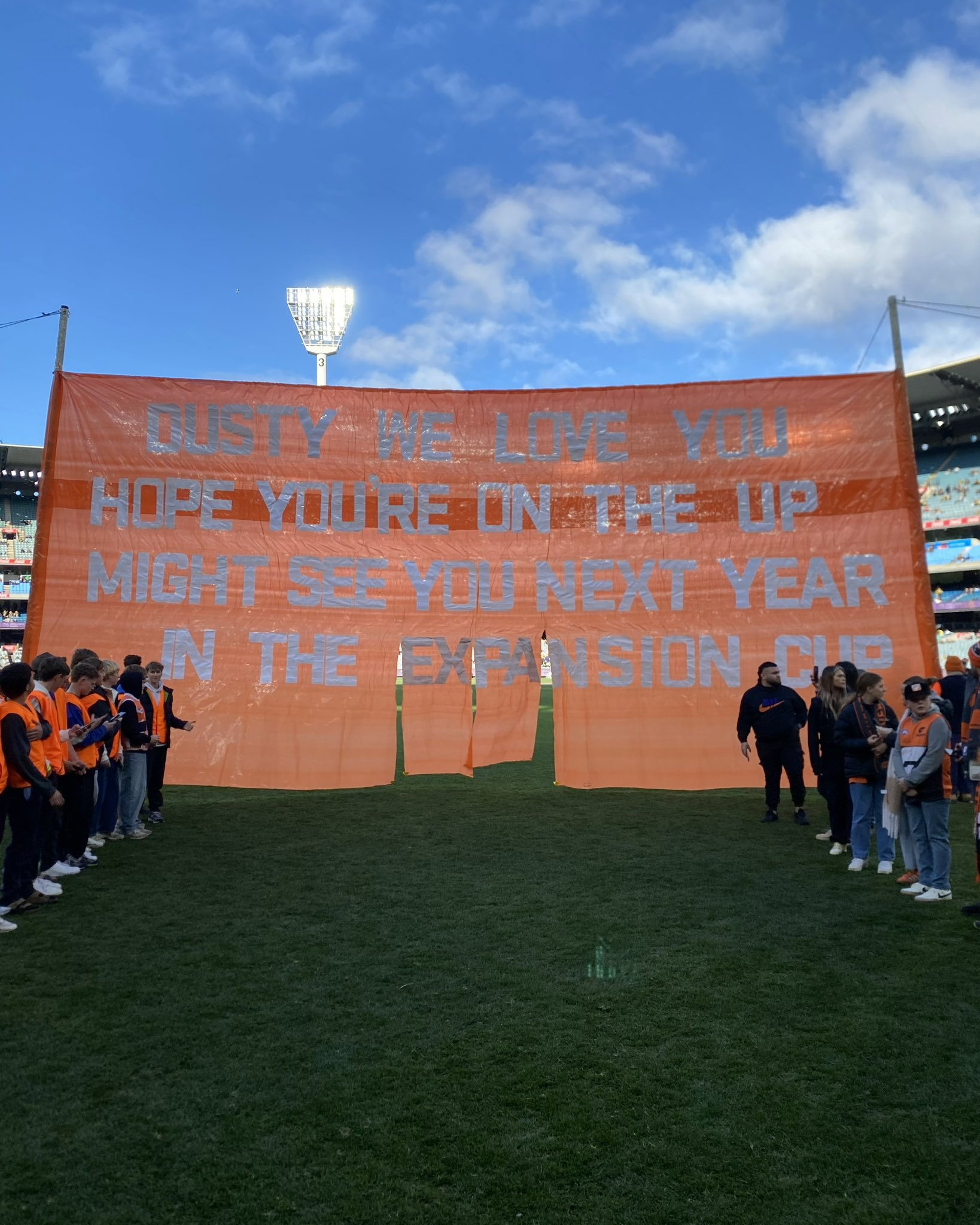 GWS' banner against Richmond in round 18.