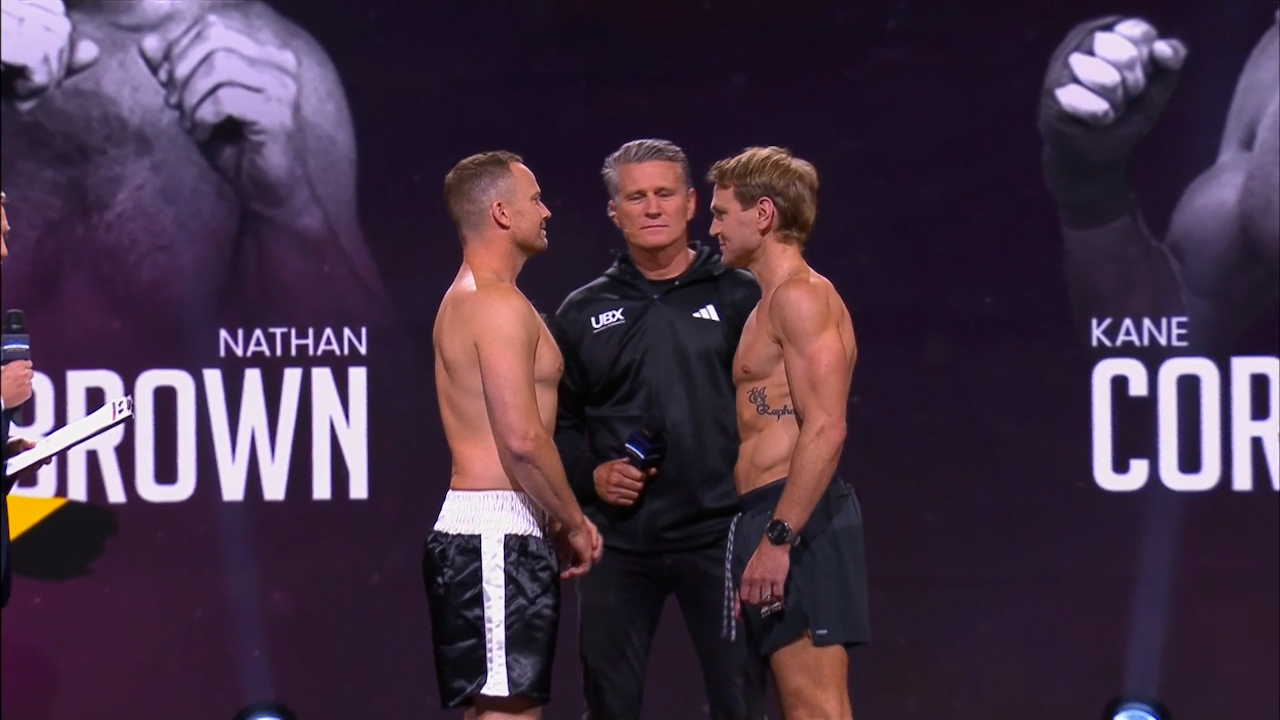 Nathan Brown and Kane Cornes square off.