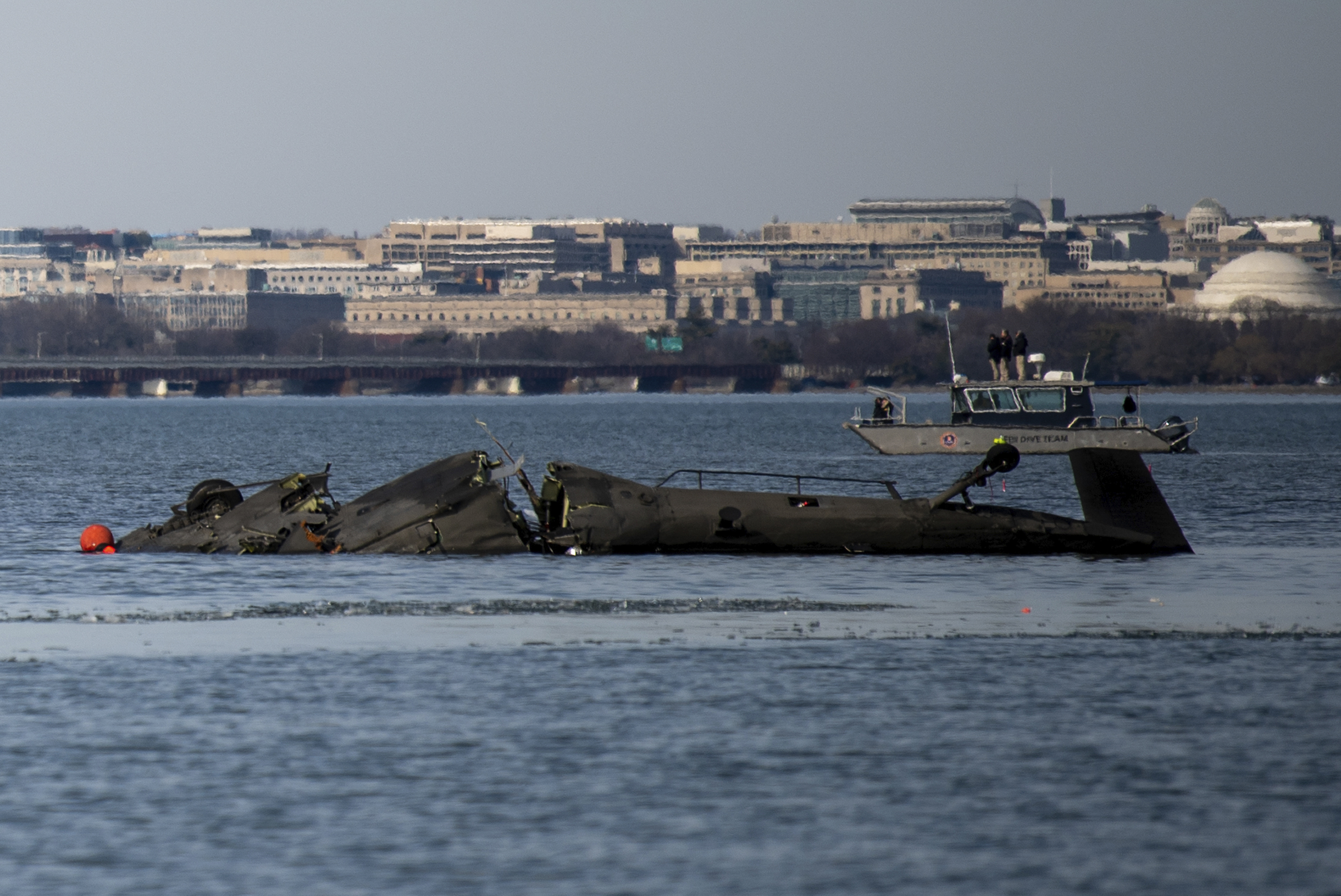 Wreckage is seen in the Potomac River